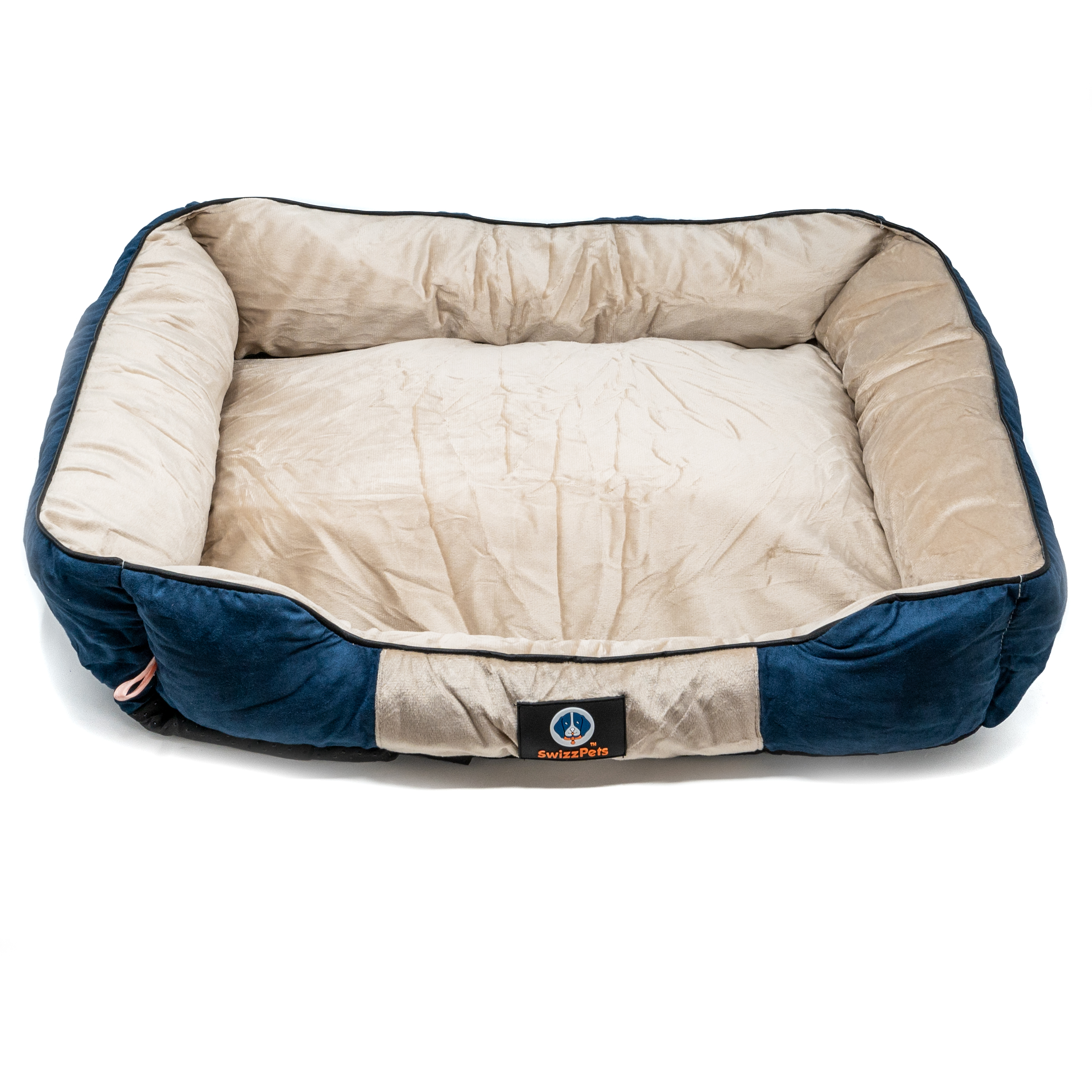 LUXURY VELVET DOG BED WITH EXTRA PADDING AND ZIPPERS(SMALL BLUE)