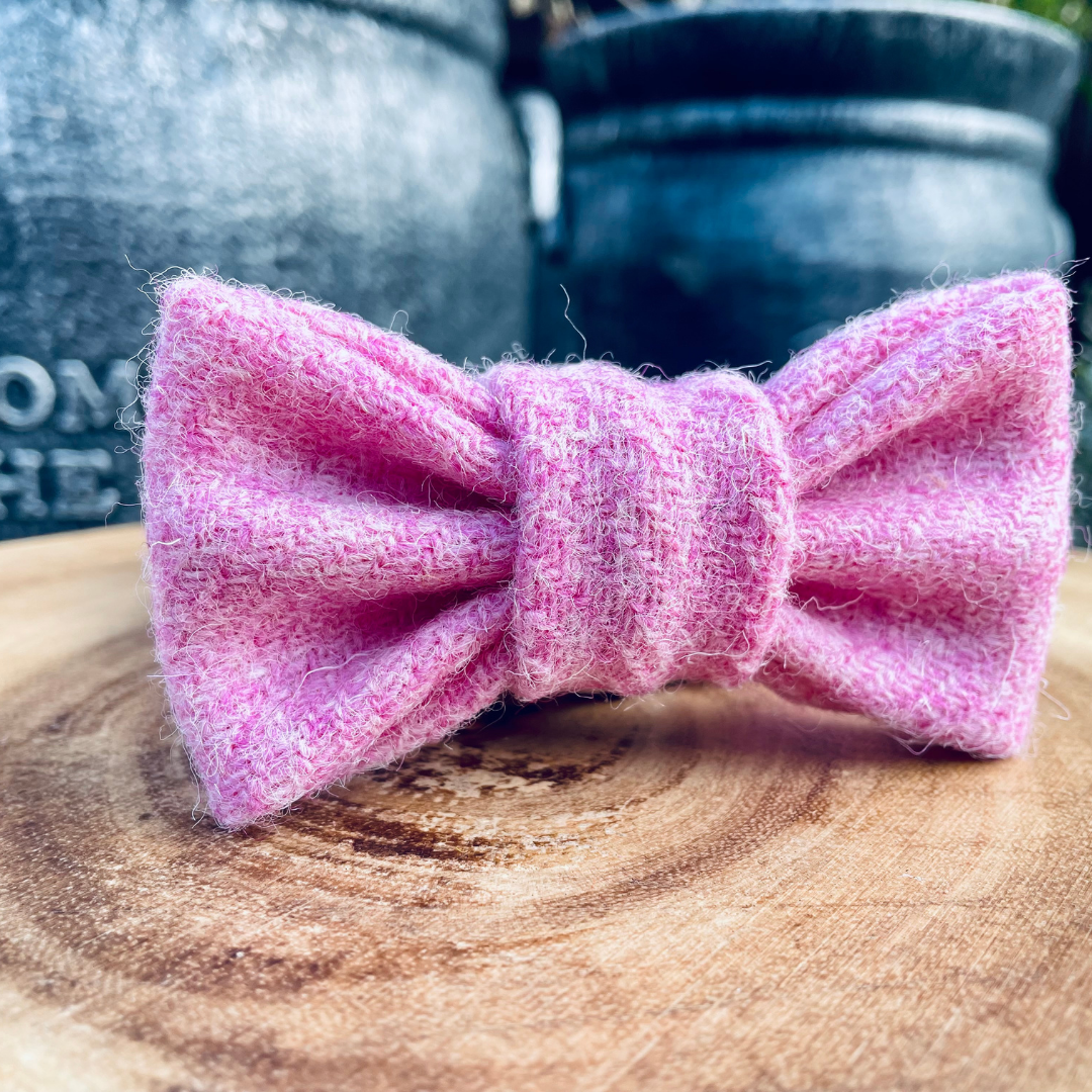 Rose Pink Harris Tweed Dog Bow Tie