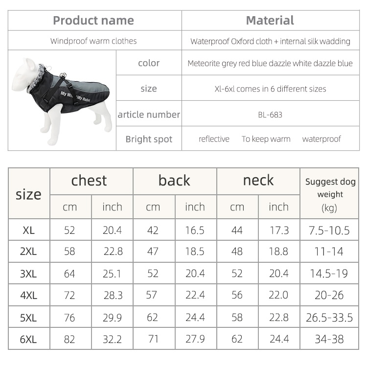Warm Reflective Thickened Large Dog Cotton Coat