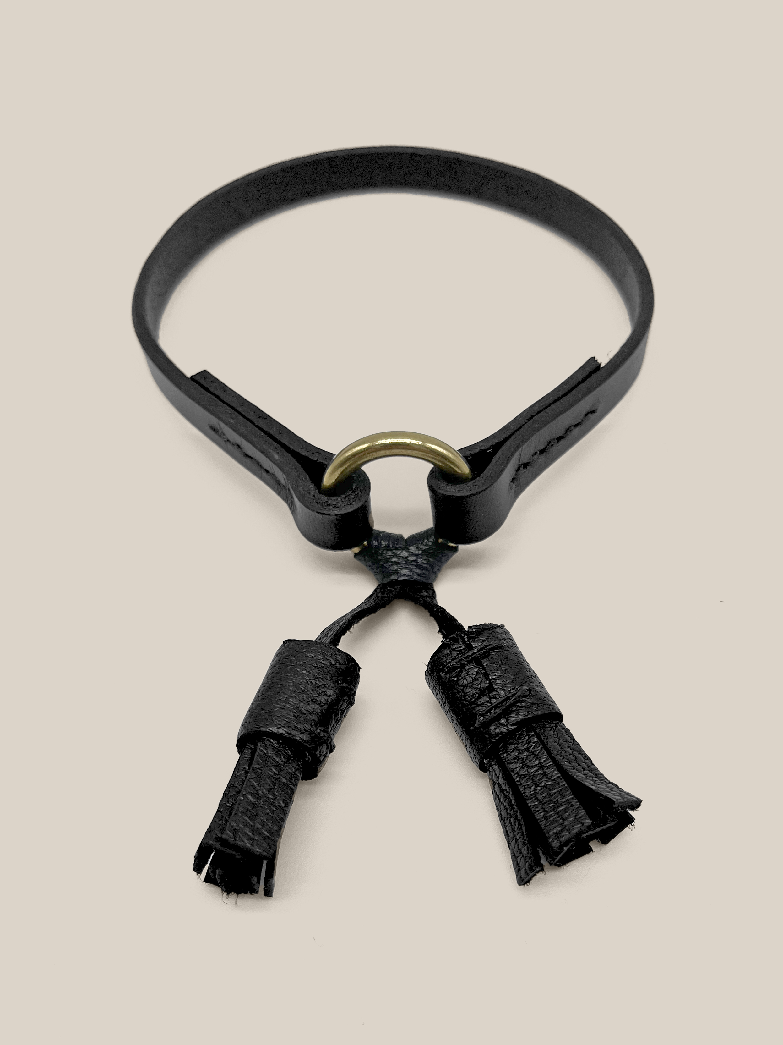 Black Leather 'Moccasin tassel' house collar (