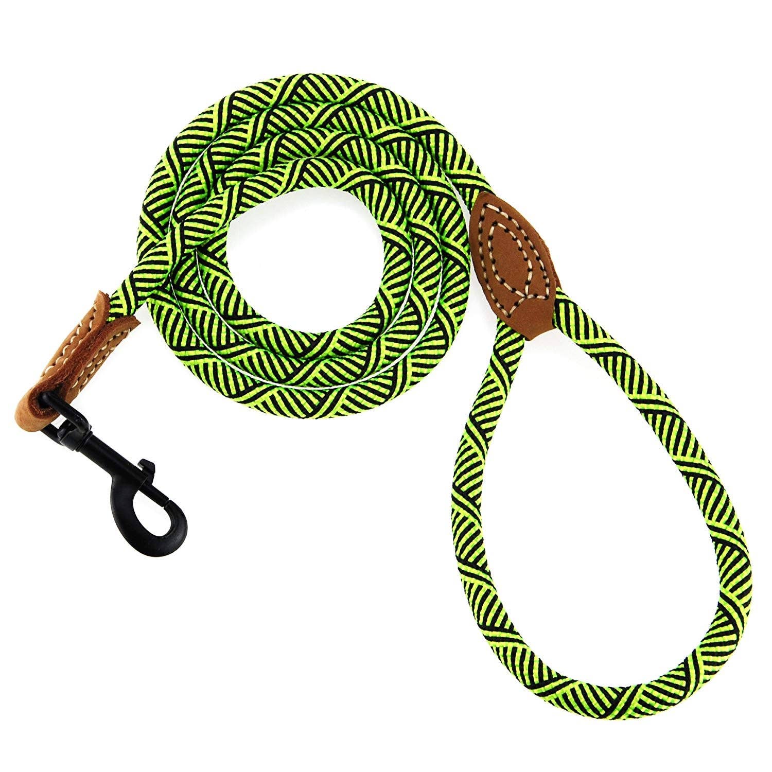 Dog Rope Leash with Metal Sturdy Clasp and Leather Top