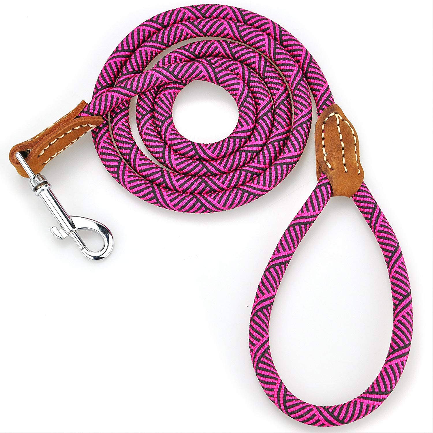 Dog Rope Leash with Metal Sturdy Clasp and Leather Top