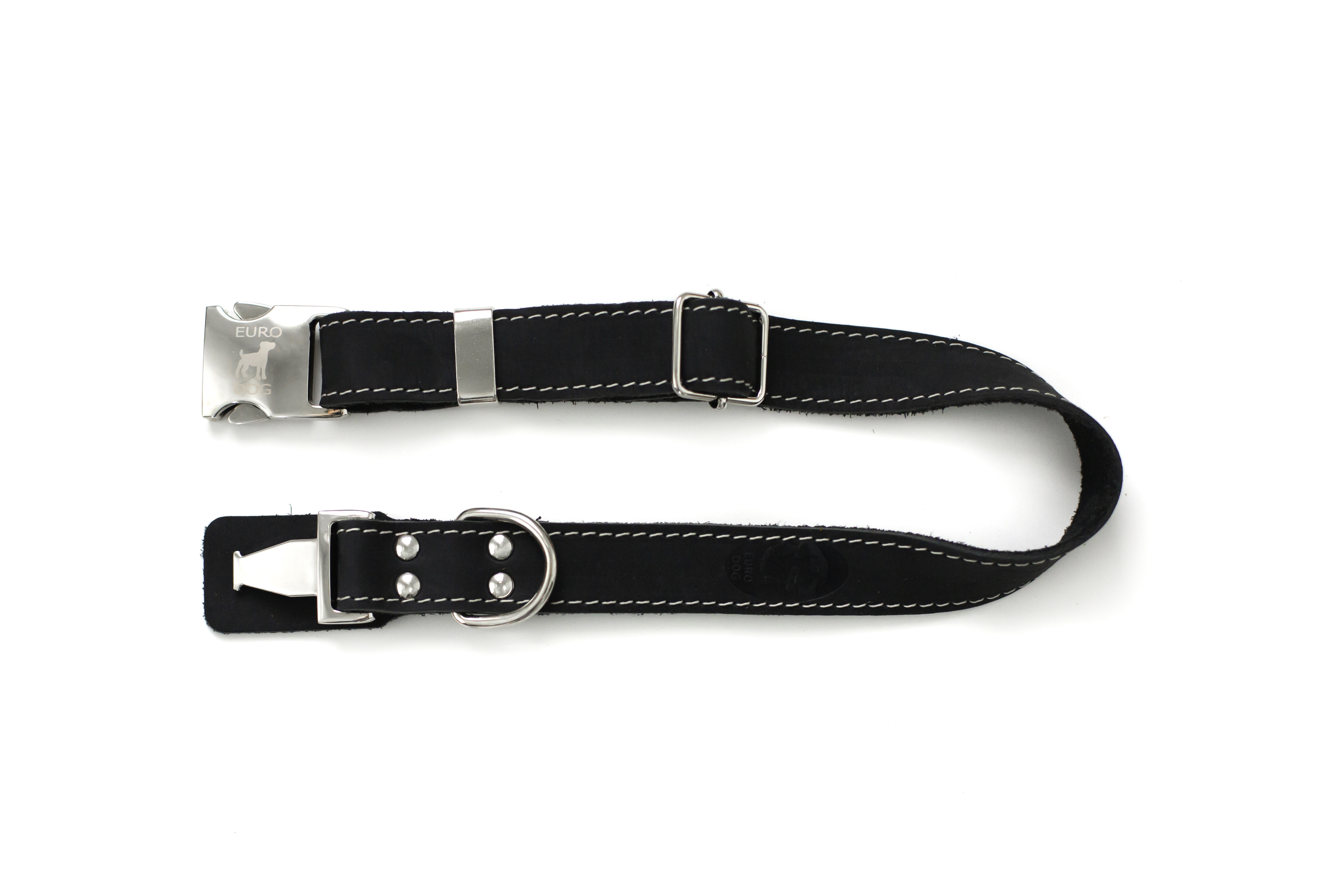 Euro-Dog Quick-Release Soft Black Leather Dog Collar