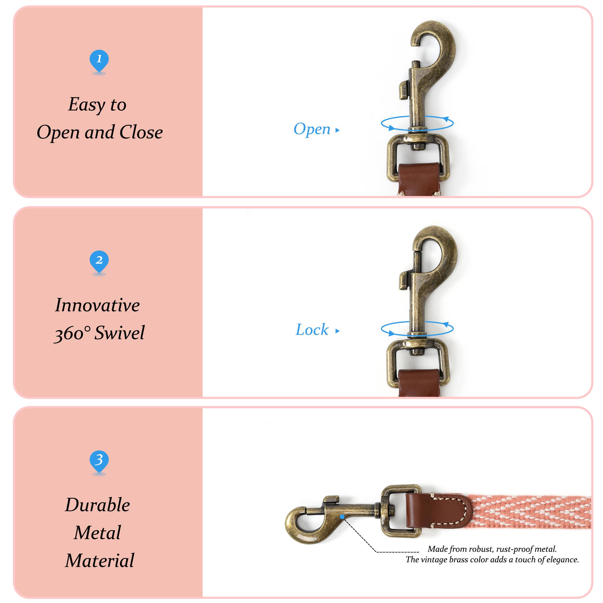 Premium Dog Leash with Metal Clasp and Leather Connection