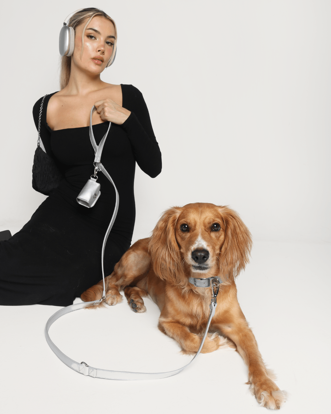 Shine Multiway Metallic Leather Leash &amp; Poop Bag Pouch
