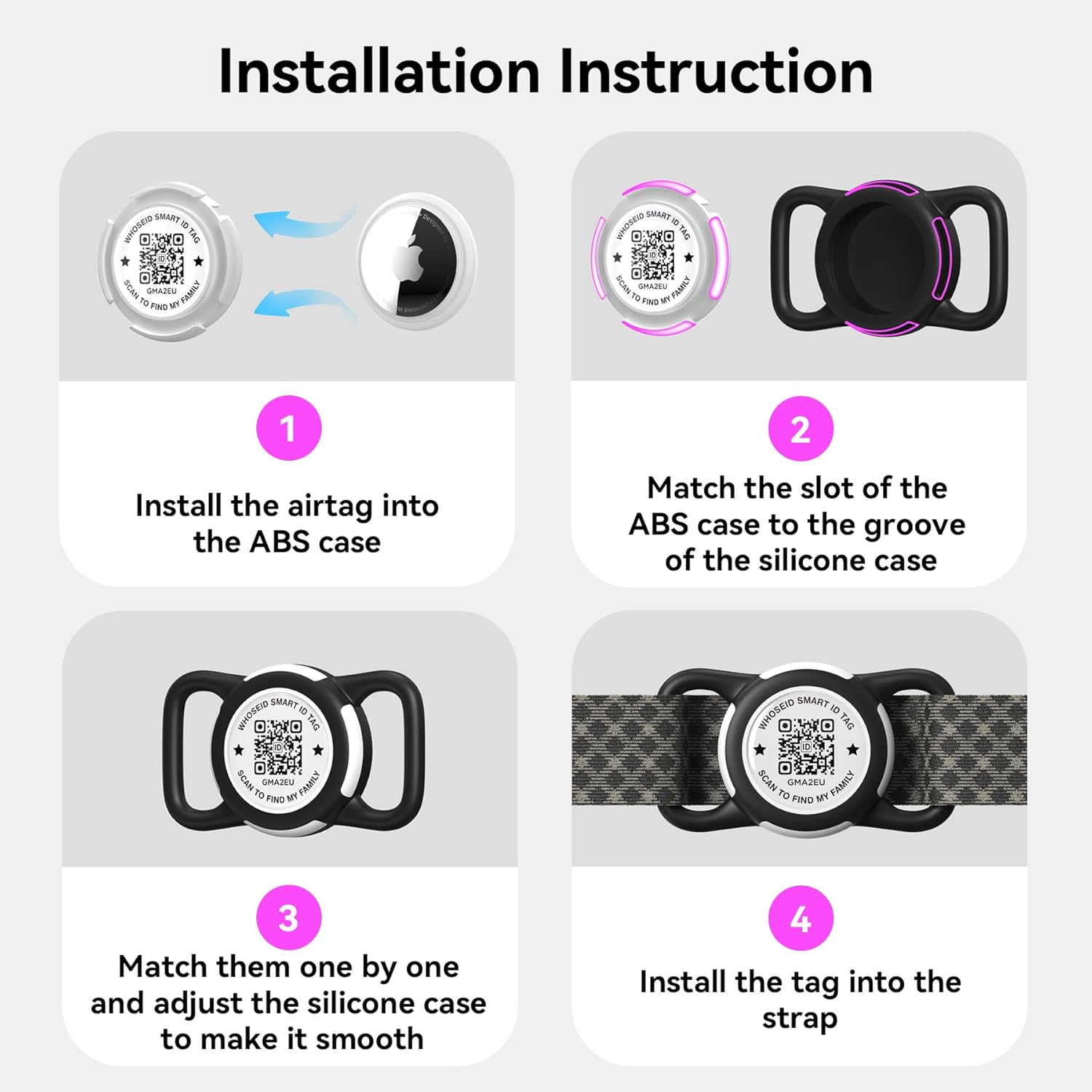 Soft Invisible Universal Unique Silicone Customized Waterproof Apple Airtag Pet Dog Collar Holder (MOQ 10 Sets)
