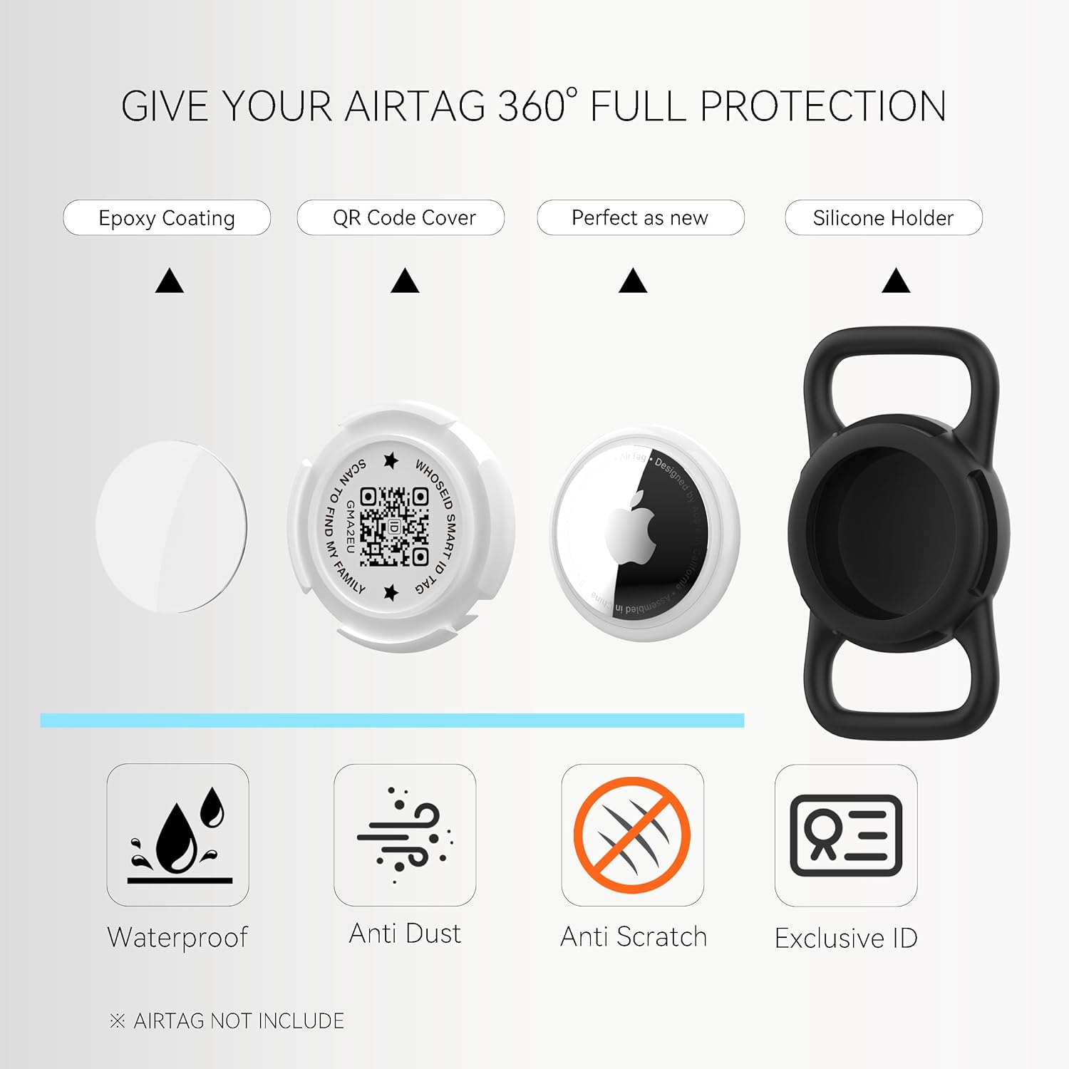 Soft Invisible Universal Unique Silicone Customized Waterproof Apple Airtag Pet Dog Collar Holder (MOQ 10 Sets)
