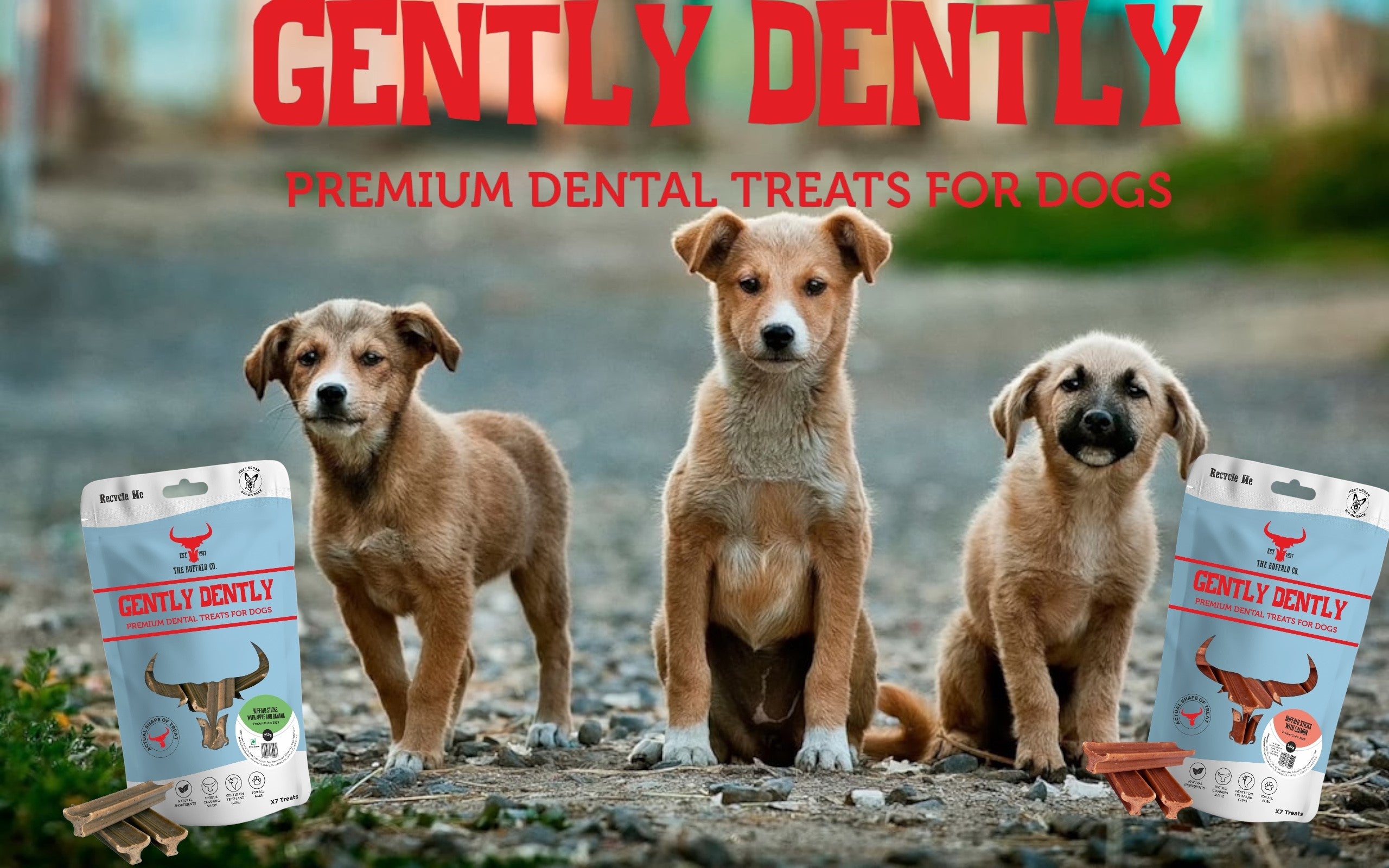Gently Dently- Apple &amp; Banana Dental Treats for Dogs 175g