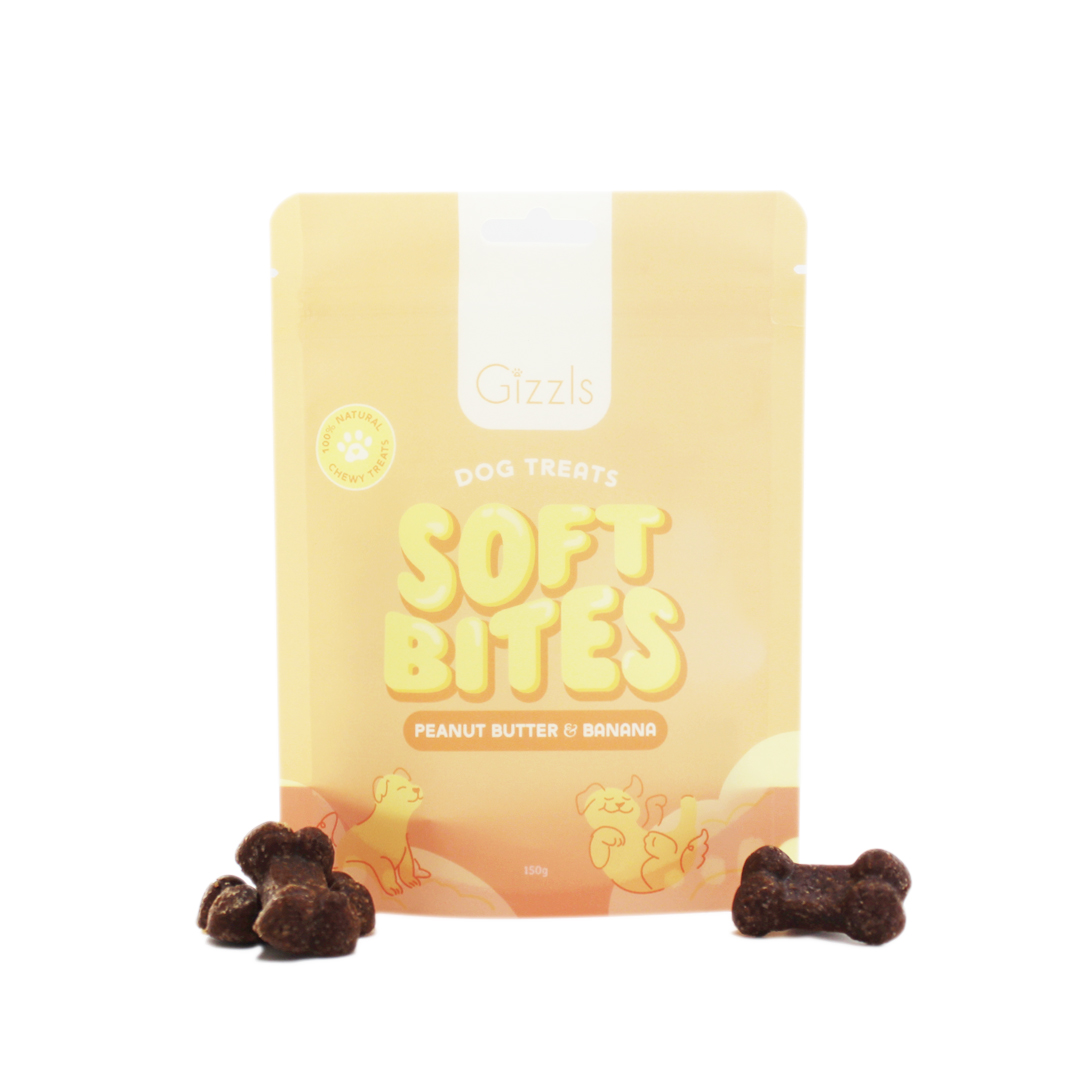 Gizzls Peanut Butter & Banana Chewy Dog Treats – 150g