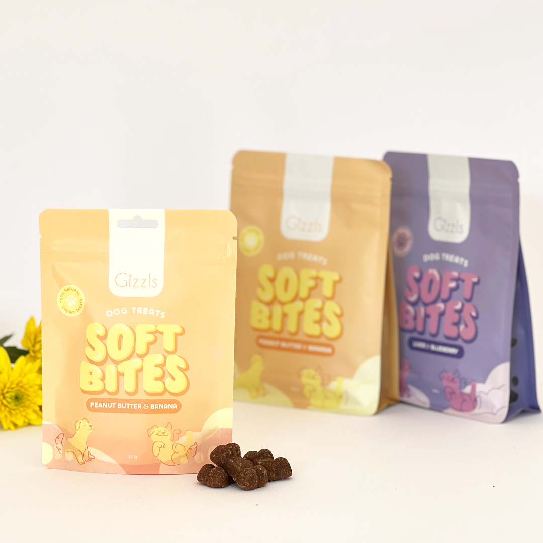 Gizzls Peanut Butter & Banana Chewy Dog Treats – 150g