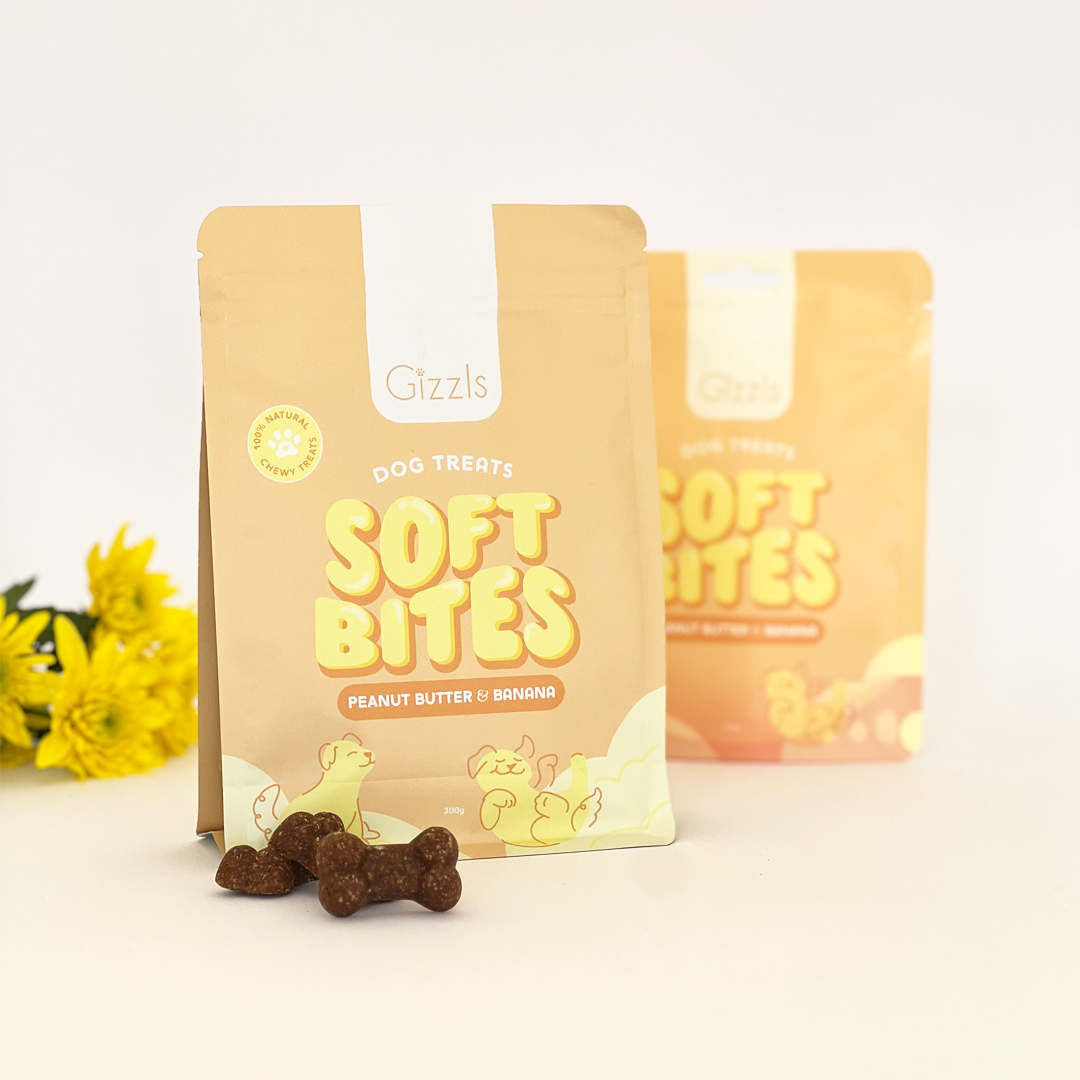 Gizzls Peanut Butter & Banana Chewy Dog Treats – 300g