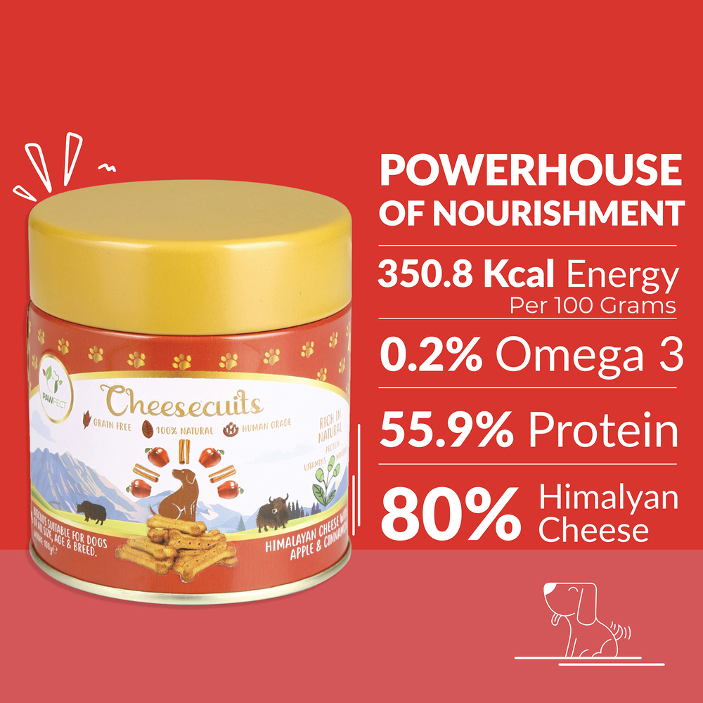 Pawfect Cheesecuits | Cheese biscuits with Apple, Eggs and Cinnamon for dogs| All-natural training treats | High protein reward treats | Grain-free| Hypoallergenic (100g/3.53oz)