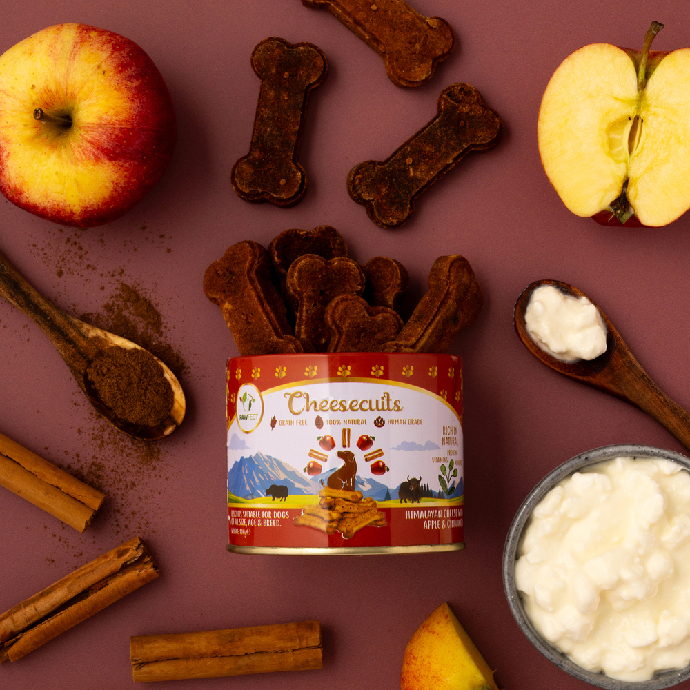 Pawfect Cheesecuits | Cheese biscuits with Apple, Eggs and Cinnamon for dogs| All-natural training treats | High protein reward treats | Grain-free| Hypoallergenic (100g/3.53oz)