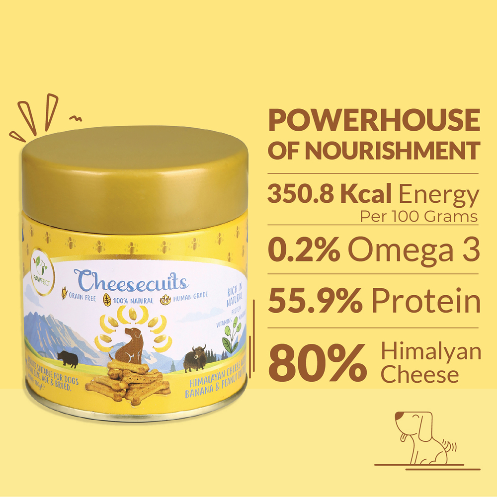 Pawfect Cheesecuits | Cheese biscuits with Banana, Peanut Butter &amp; Eggs for Dogs | All-natural training treats | High protein reward treats | Grain-free| Hypoallergenic (100g/3.53oz)