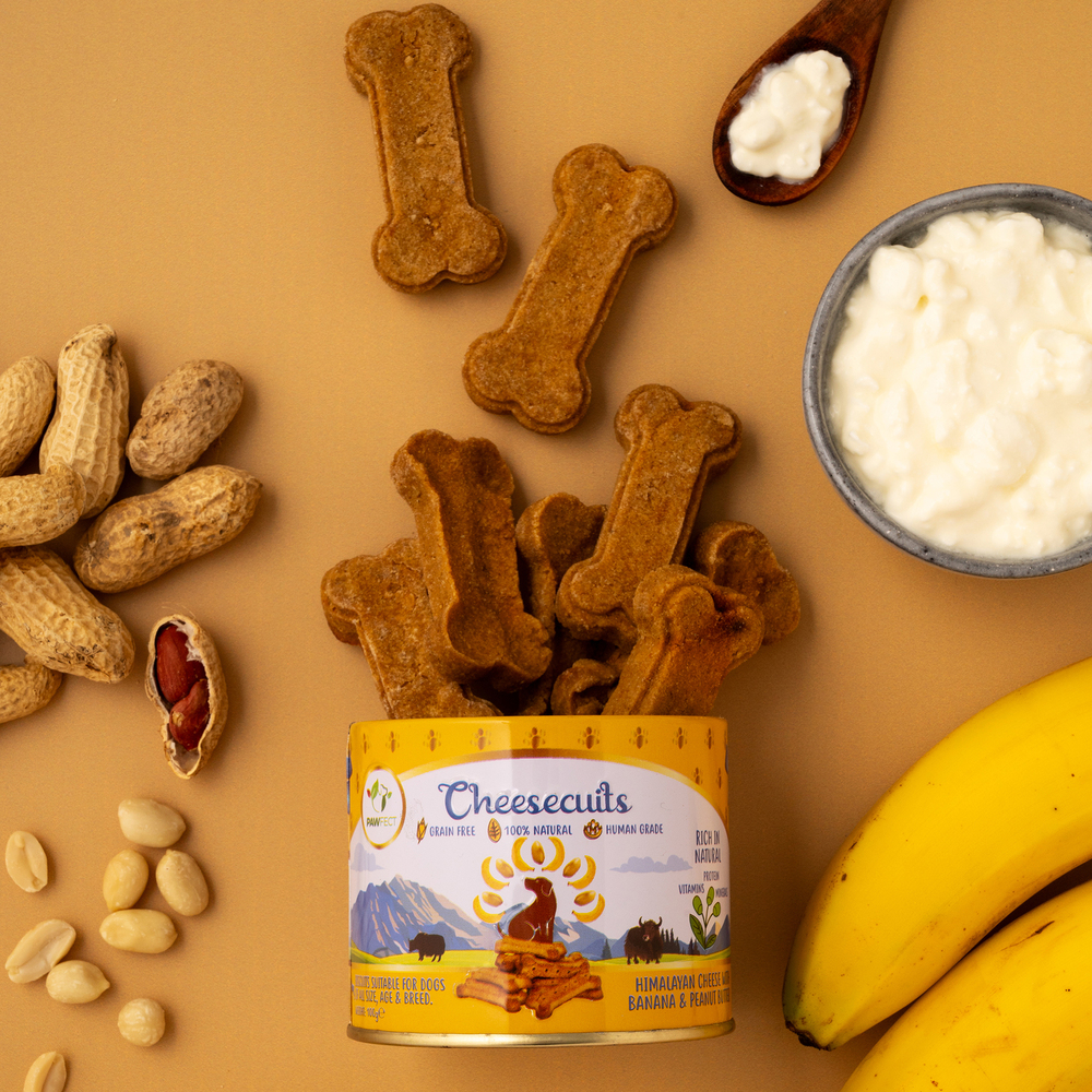 Pawfect Cheesecuits | Cheese biscuits with Banana, Peanut Butter &amp; Eggs for Dogs | All-natural training treats | High protein reward treats | Grain-free| Hypoallergenic (100g/3.53oz)