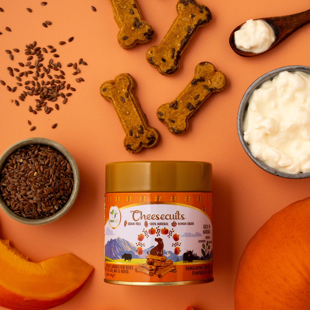 Pawfect Cheesecuits | Cheese biscuits with Pumpkin, Flaxseeds &amp; Eggs for dogs| All-natural high-protein dog treats | Grain-free, hypoallergenic &amp; rich in antioxidants (100g/3.53oz)