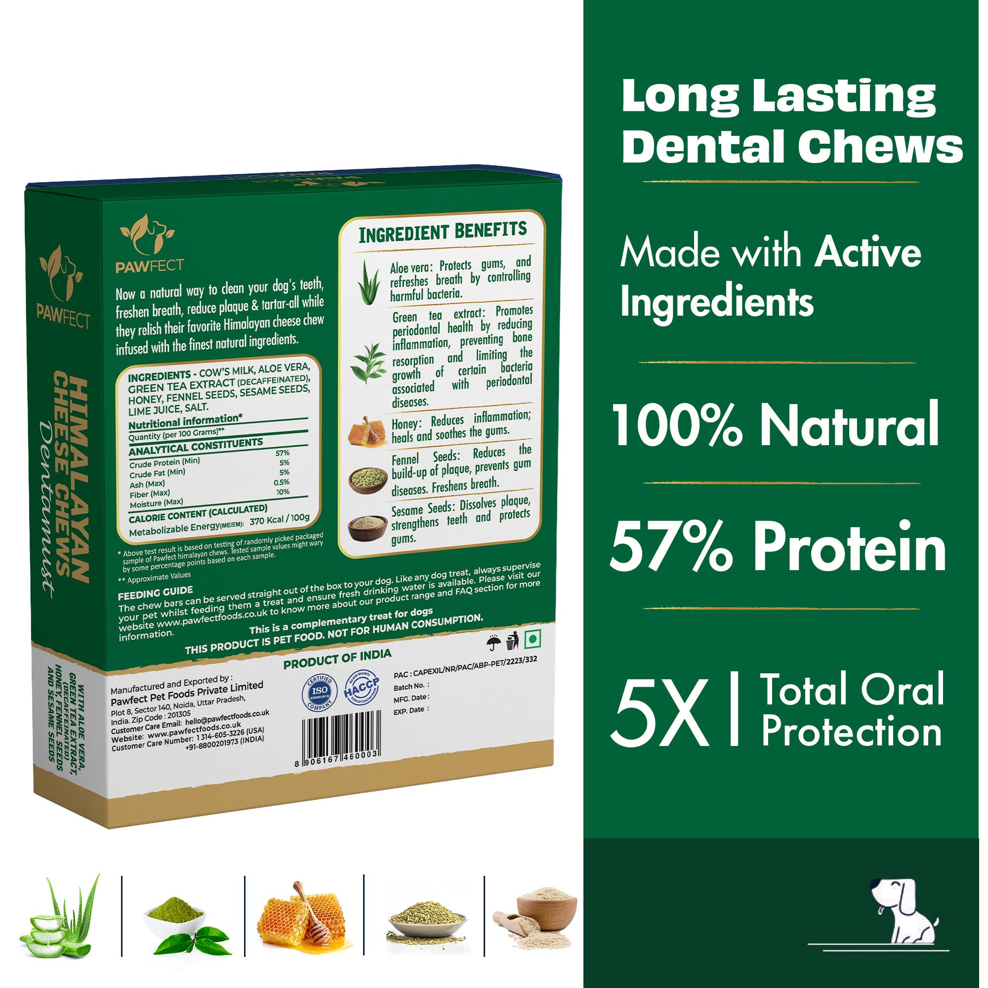Pawfect Dentamust Himalayan Cheese Chews with Aloe, Honey &amp; Green Tea for Dogs| Long lasting dental chew with Superfoods |All Natural, High protein, Grain-free| Pack of 3 for Large Dogs
