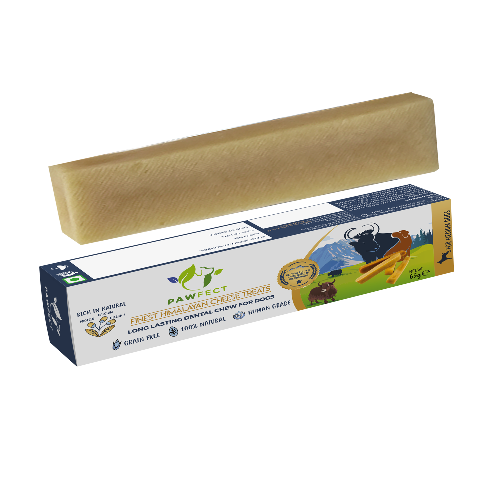 Pawfect Himalayan Cheese Chews for Dogs | 100% Natural Dental Stick | Long lasting healthy chew | Rich in Protein &amp; Calcium | Grain-free| Daily dental treat| Pack of 20 for Medium Dogs (1300g/45.86oz)