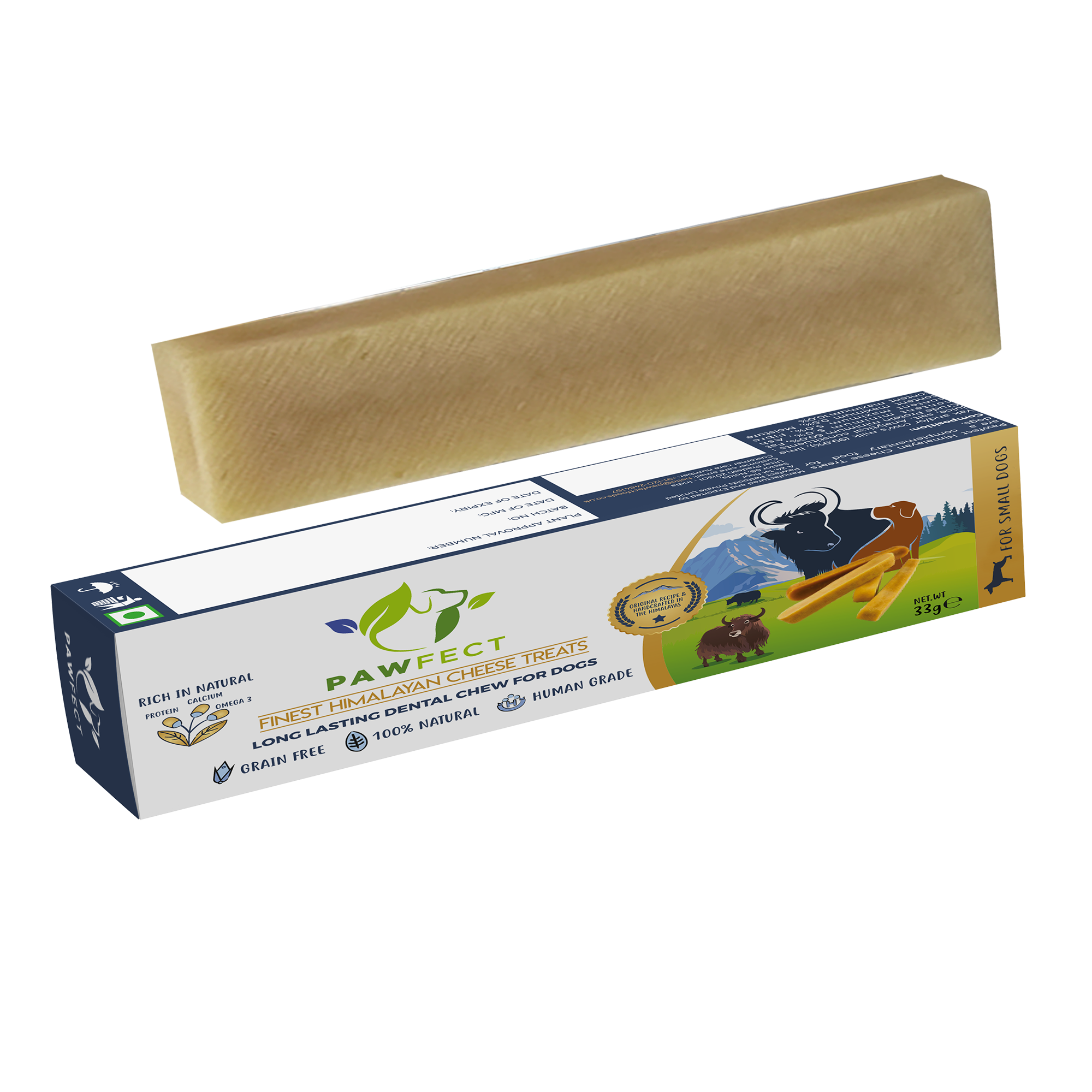 Pawfect Himalayan Cheese Chews for Dogs | 100% Natural Dental Stick | Long lasting healthy chew | Rich in Protein &amp; Calcium | Grain-free| Daily dental treat| Pack of 66 for Small Dogs (2178g/76.83oz)