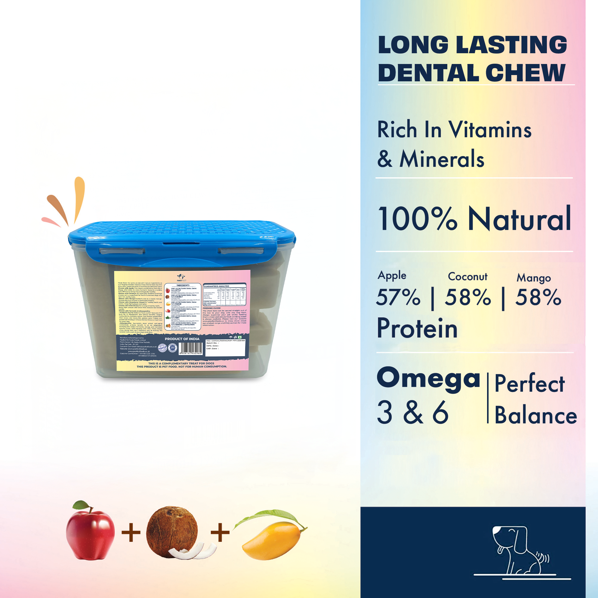 Pawfect Himalayan Cheese Chews with Apple, Mango &amp; Coconut for Small Dogs | All Natural dental stick | Rich in Protein &amp; Calcium | Grain-free | Long-lasting chew |Pack of 10 (370g/13.05oz)