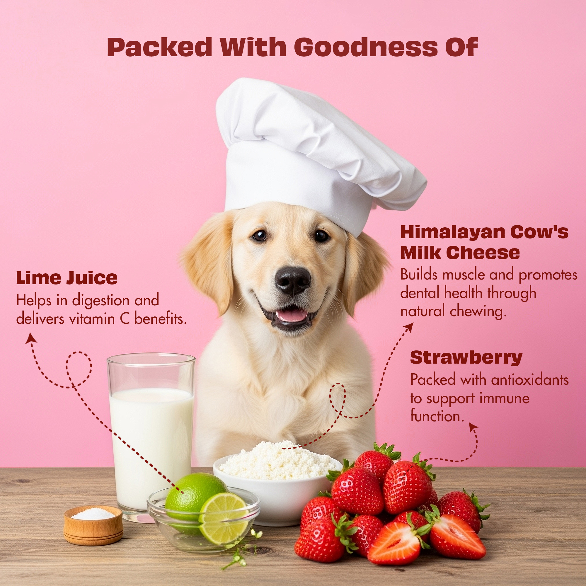 Pawfect Himalayan Cheese Chews with Strawberry for Medium Dogs| All Natural Dental Stick| Cleans teeth| Removes Plaque and Tartar|High protein, Grain-free | Bulk Pack (5kg/176.37oz)