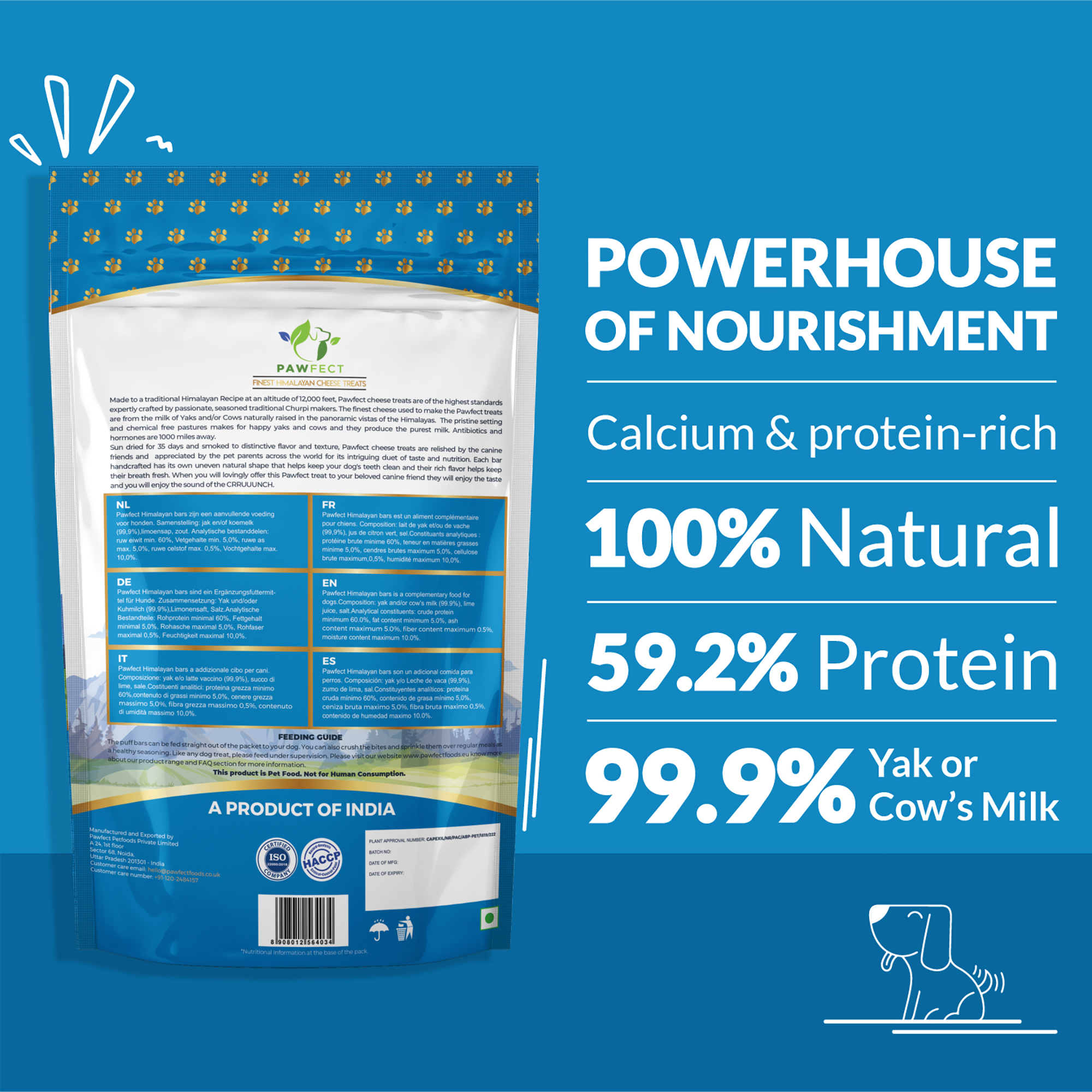 Pawfect Himalayan Cheese Puff Bars for Dogs | 100% Natural Crunchy Treat | High in protein &amp; calcium | Healthy training treat | Grain-free | Limited ingredient treats for dogs (70g/2.47oz)