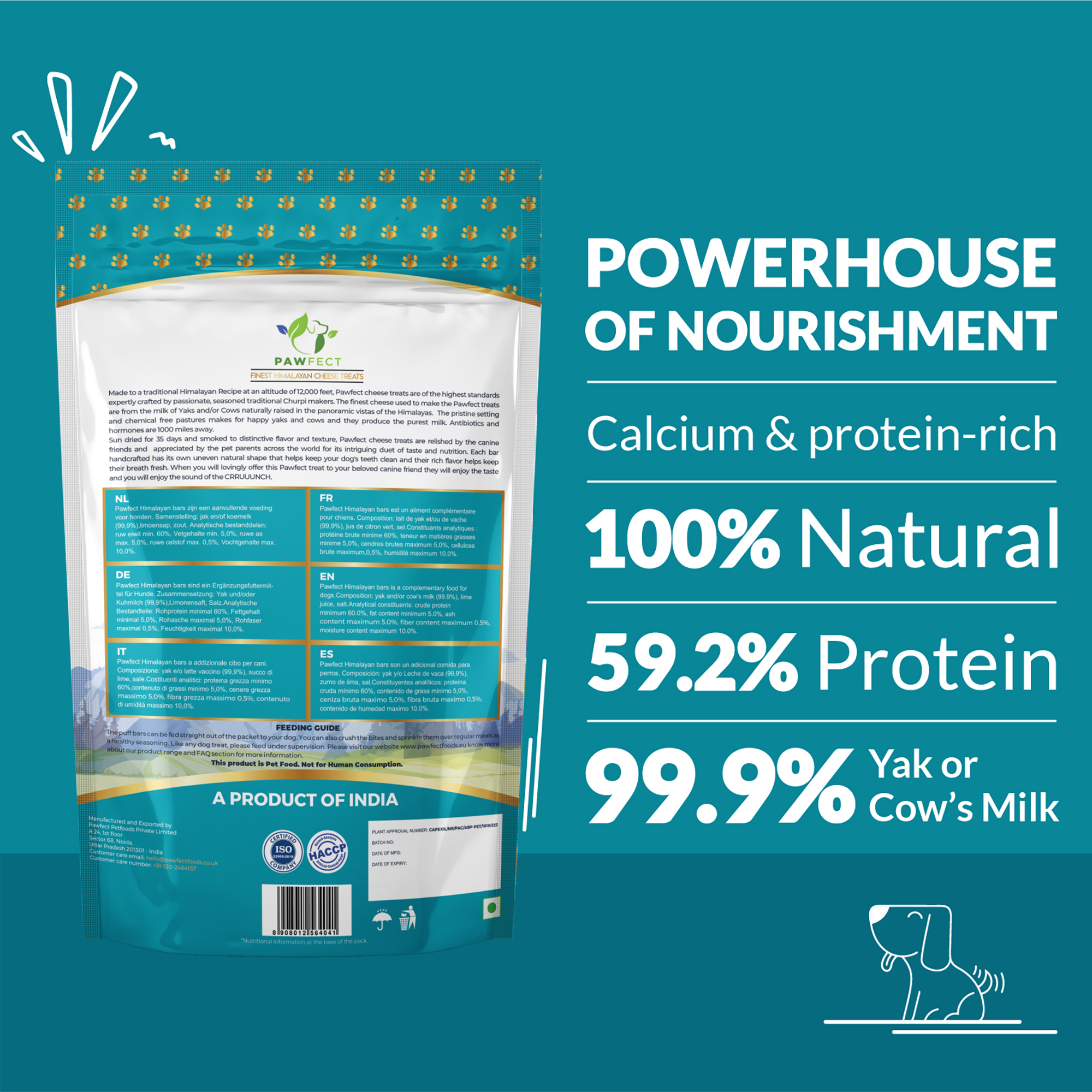 Pawfect Himalayan Cheese Puff Strips for Dogs | 100% Natural Crunchy Treat | High in protein &amp; calcium | Healthy training treat | Grain-free | Limited ingredient treats for dogs (70g/2.47oz)