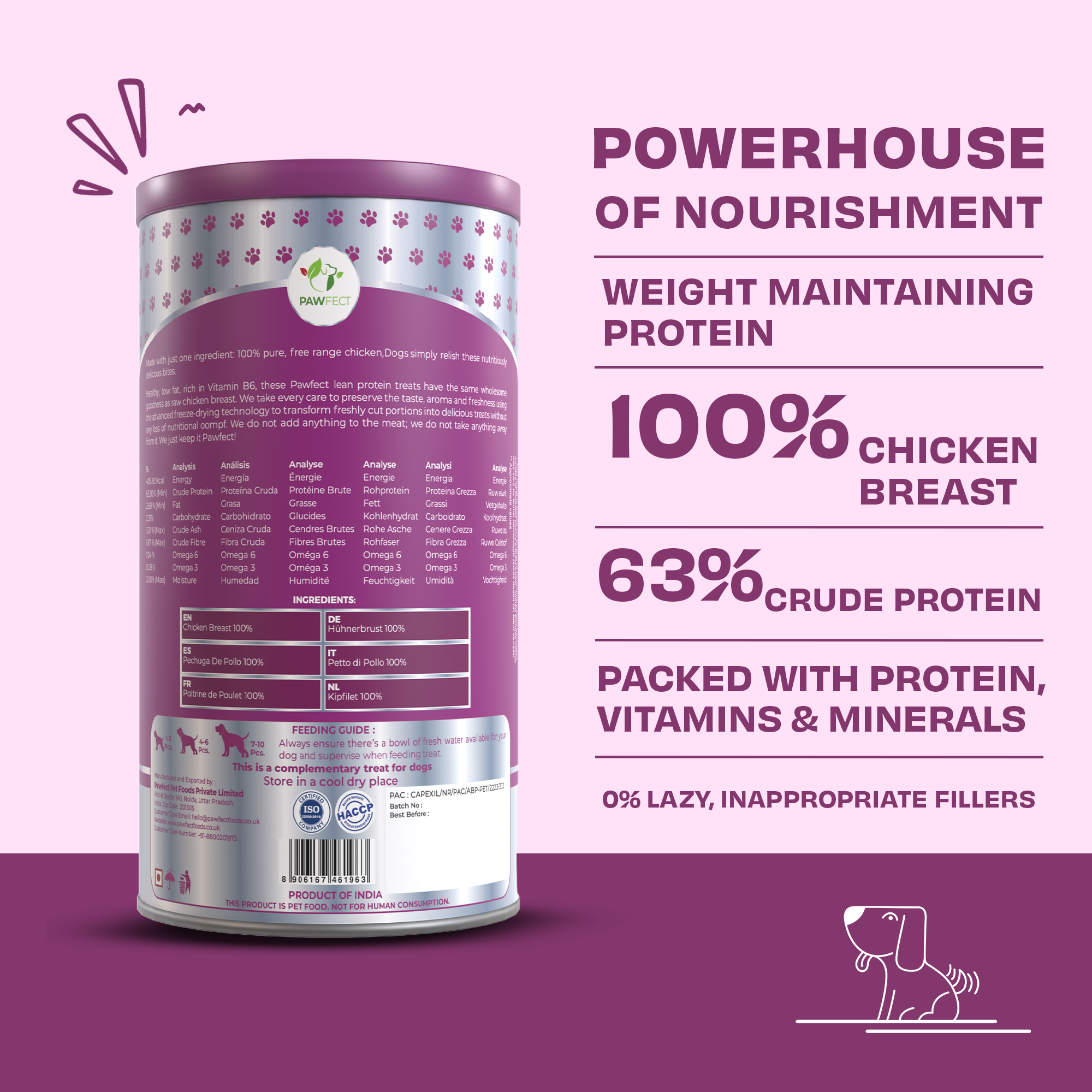 Pawfect Nature's Feast Freeze-Dried Chicken Breast Treats for Dogs | Low Fat for Weight Control &amp; Muscle Care | 100% Natural | Grain-Free | Hypoallergenic | Training Treat (200g/7.05oz)