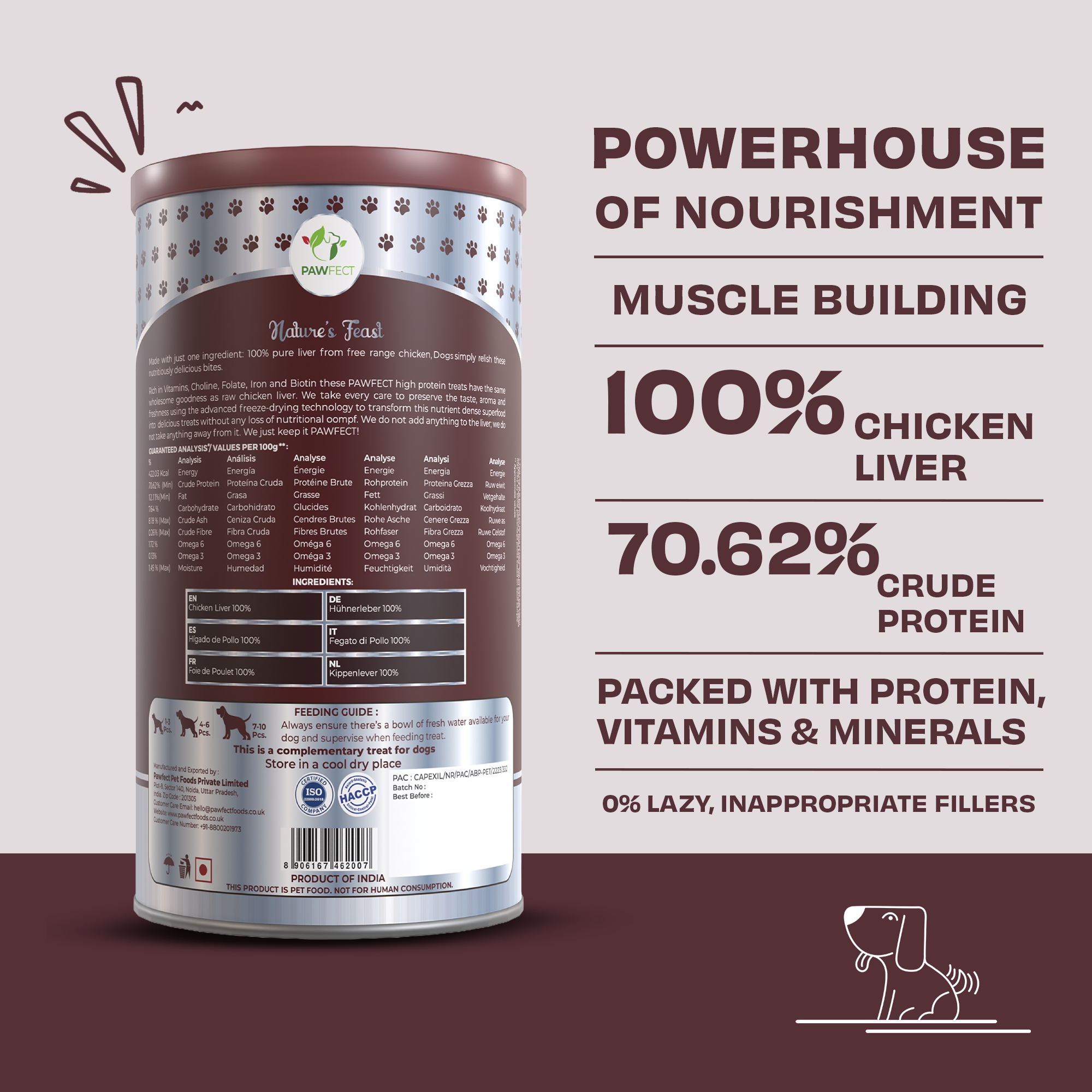 Pawfect Nature's Feast Freeze-Dried Chicken Liver Treats for Dogs | Nutrient-Rich for Vitality &amp; Immunity | 100% Natural | Grain-Free | High Protein | Training Treat (200g/7.05oz)