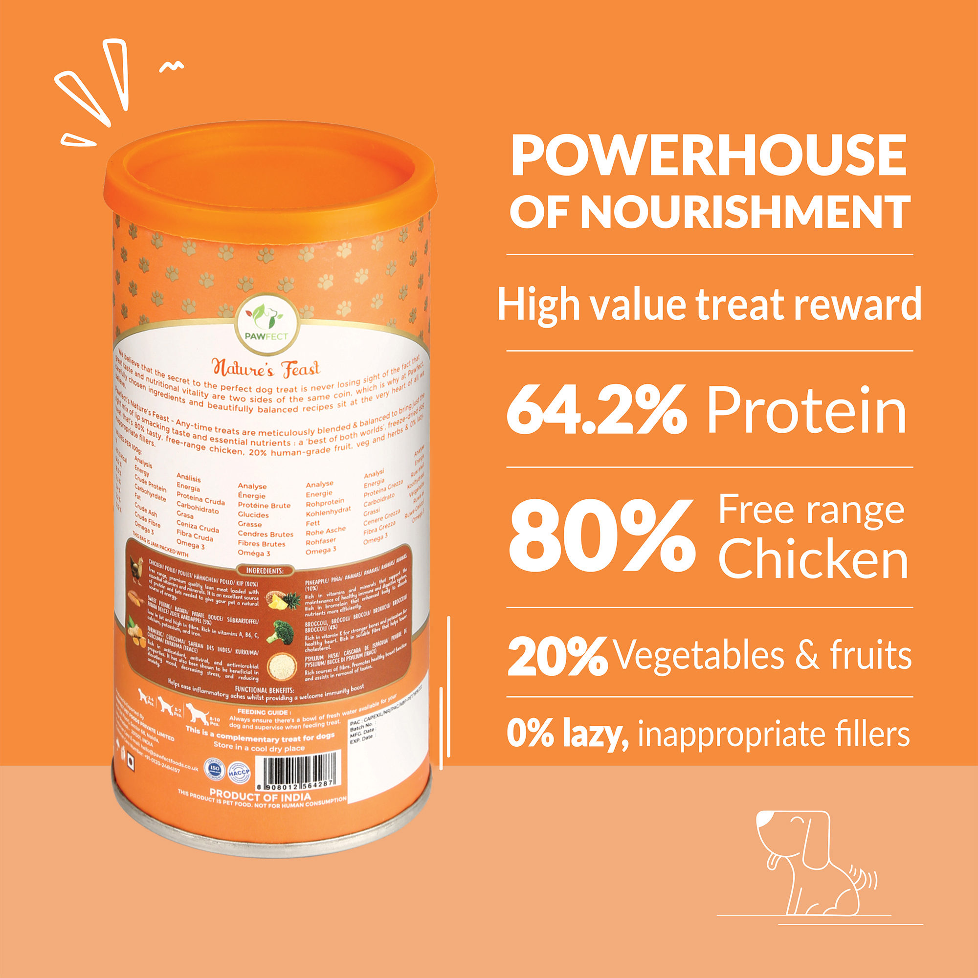 Pawfect Nature's Feast Tropical Twist Freeze-Dried Chicken treats for dogs|80% Chicken, 20% Tropical Fruits & Veggies|100% Natural| Grain-Free|High Protein Training Treat(150g/5.29oz)