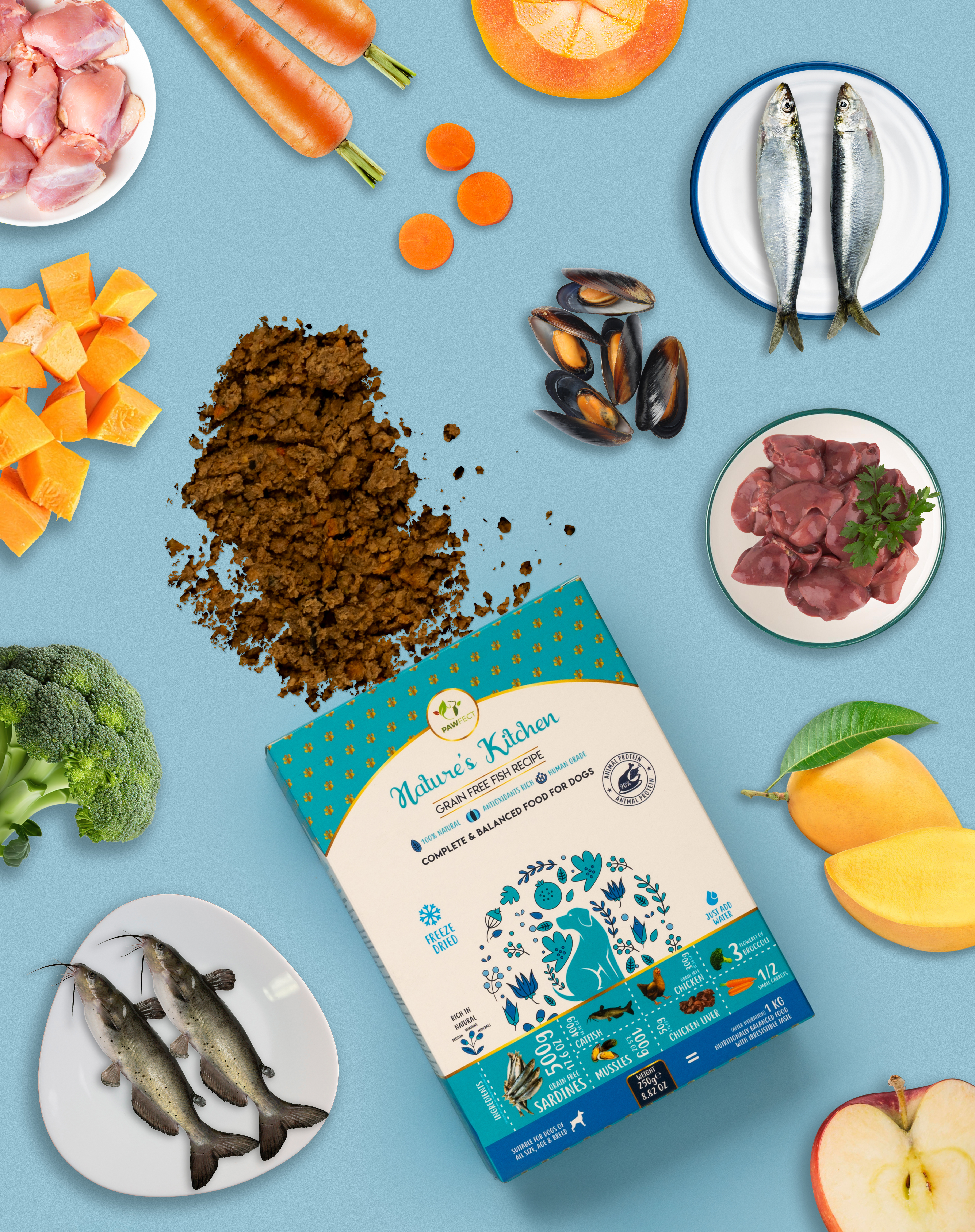 Pawfect Nature's Kitchen Freeze Dried Dog Food, Fish | Complete and Balanced Meal | All-natural | Grain Free | Healthy Topper or Treat | High Protein | Single source of protein