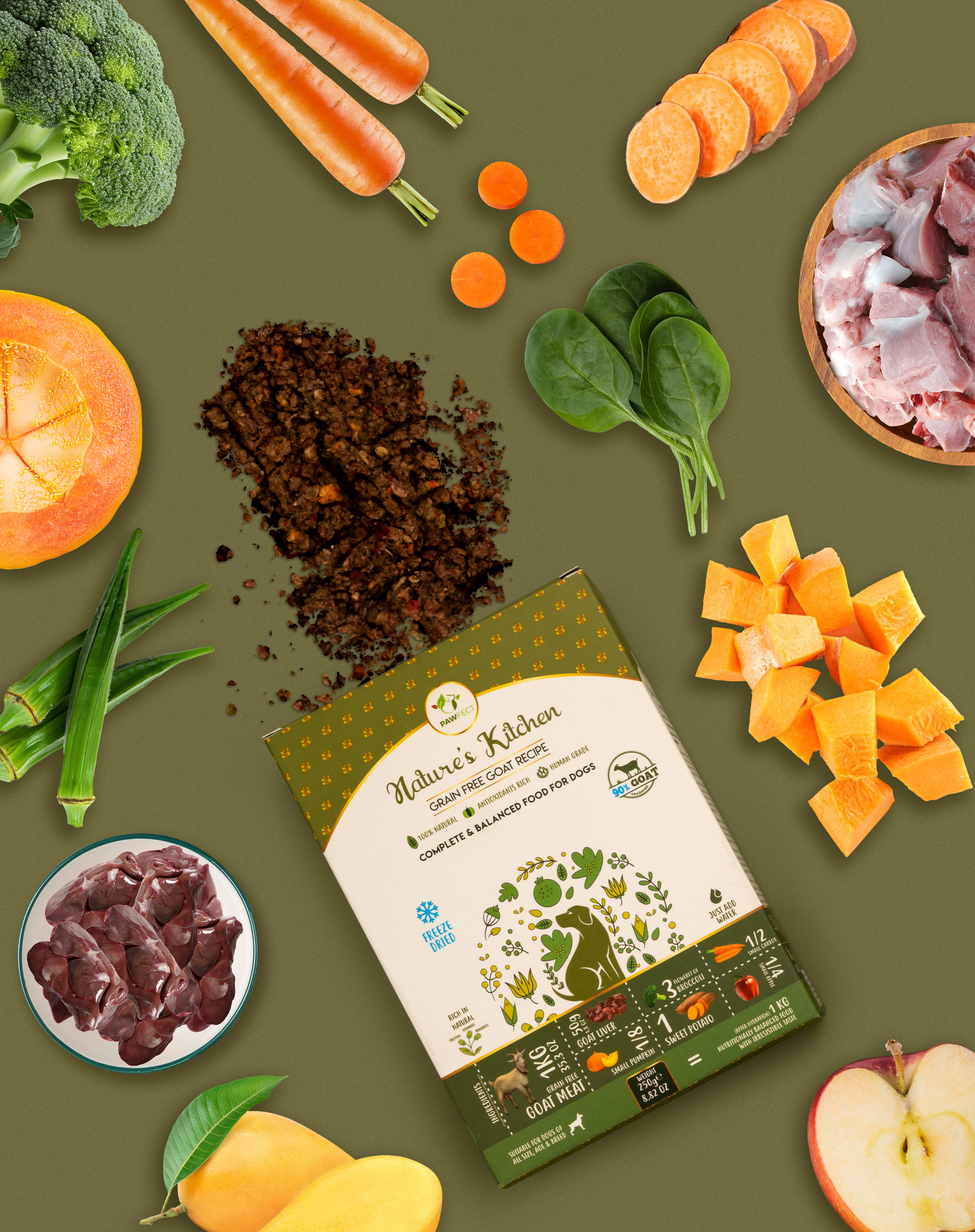 Pawfect Nature's Kitchen Freeze Dried Dog Food, Goat | Complete and Balanced Meal | All-Natural | Grain Free | Healthy Topper or Treat | High Protein | Single source of protein