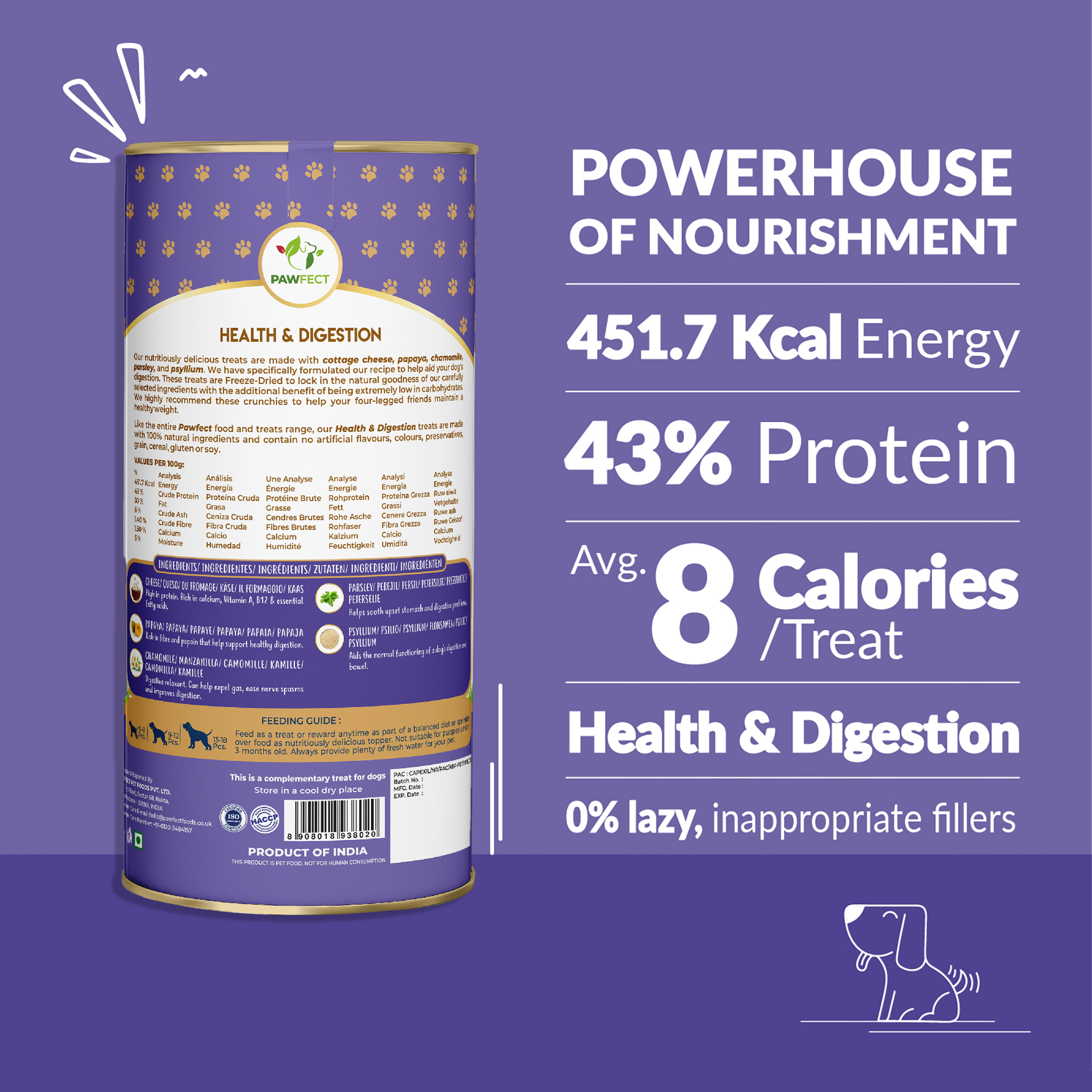 Pawfect Nature's Munch Freeze-Dried Cheese Health &amp; Digestion Treats for Dogs| 100% Natural| High Protein, Low Fat| 8 Calories per Treat| Grain-Free| Healthy Training Treat (75g/2.65oz)