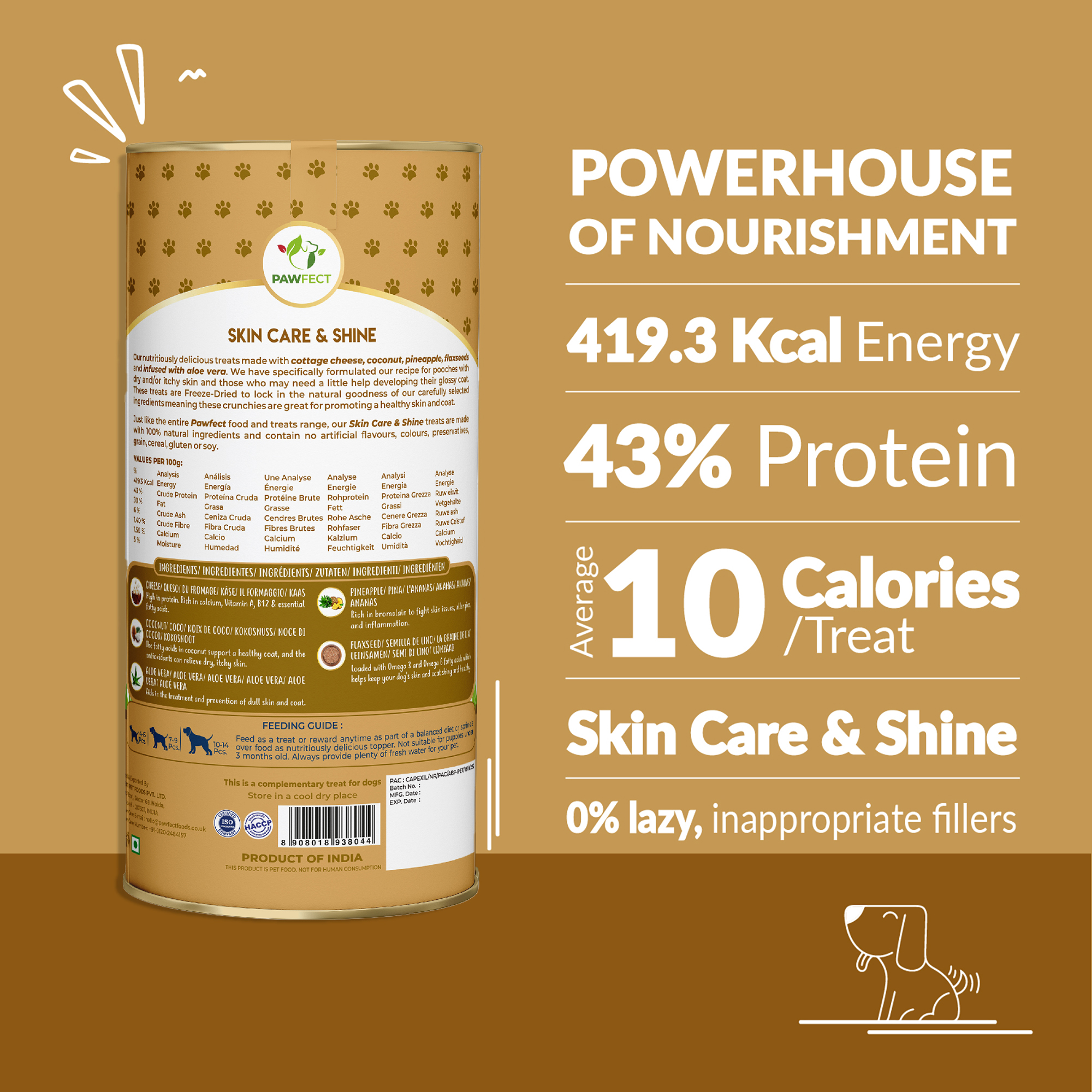 Pawfect Nature's Munch Freeze-Dried Cheese Skin Care Treats for Dogs| 100% Natural| High Protein, Low Fat| 8 Calories per Treat| Grain-Free| Healthy Training Treats (75g/2.65oz)