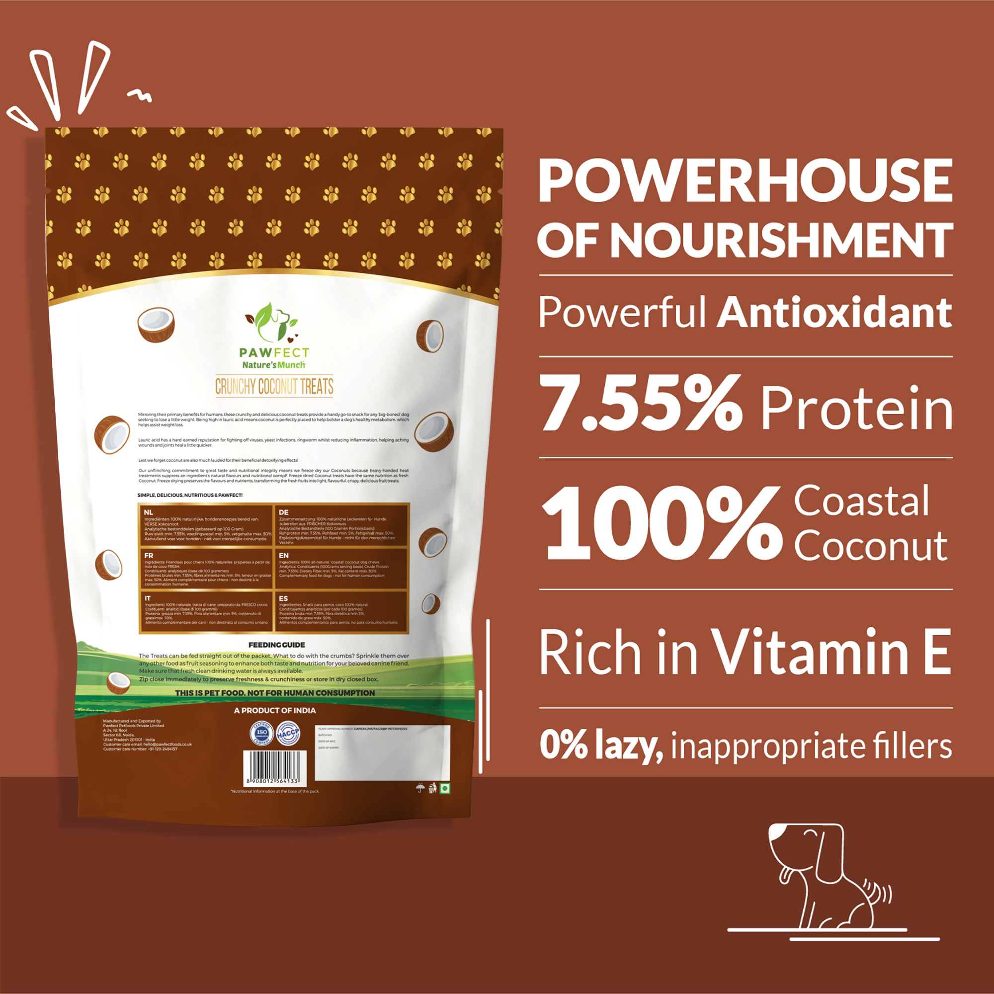 Pawfect Nature's Munch Freeze-Dried Crunchy Coconut Treats for Dogs | Vegan Treat | Immunity Booster | 100% Natural | Grain &amp; Gluten Free | Low Calorie Training Treats (50g/1.76oz)