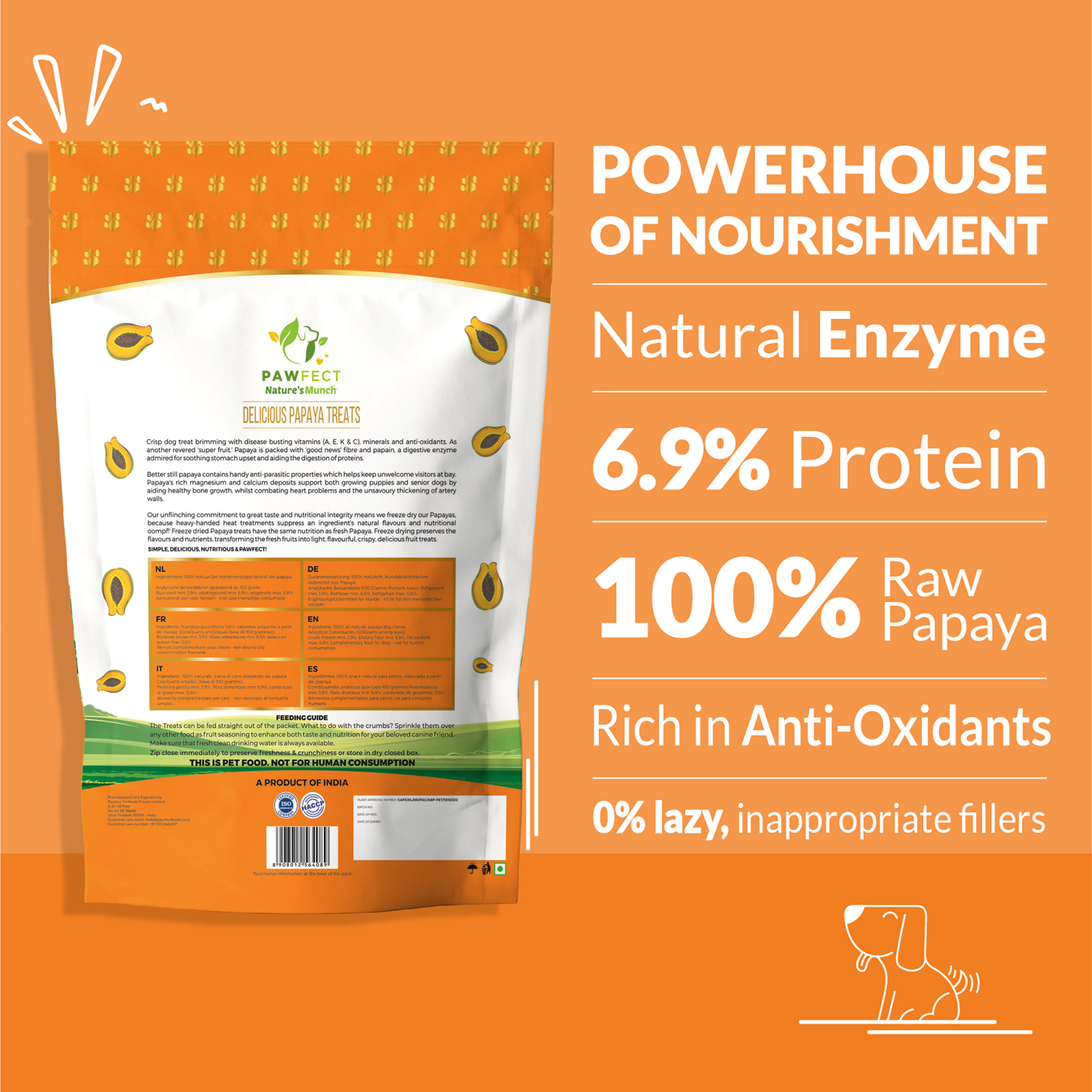 Pawfect Nature's Munch Freeze-Dried Delicious Papaya Treats for Dogs | Vegan Treat| Prevents Heart Problems | 100% Natural | Grain &amp; Gluten Free | Low Calorie Training Treats (25g/0.88oz)