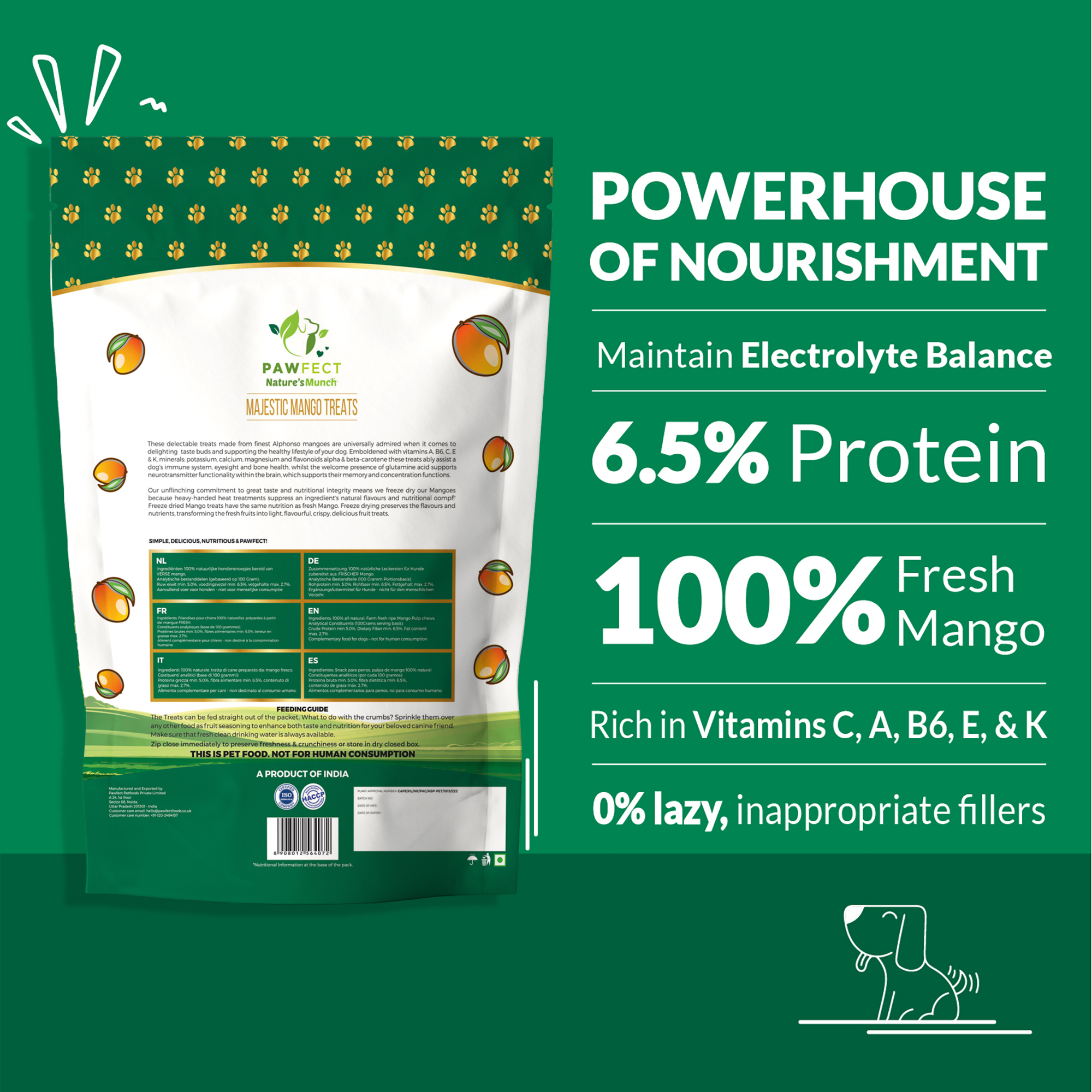Pawfect Nature's Munch Freeze-Dried Majestic Mango Treats for Dogs | Healthy Dog Treats | Hypoallergenic | Grain-Free Vegan Treats | Promotes Shiny Coat | Supports Healthy Metabolism (40g/1.41oz)