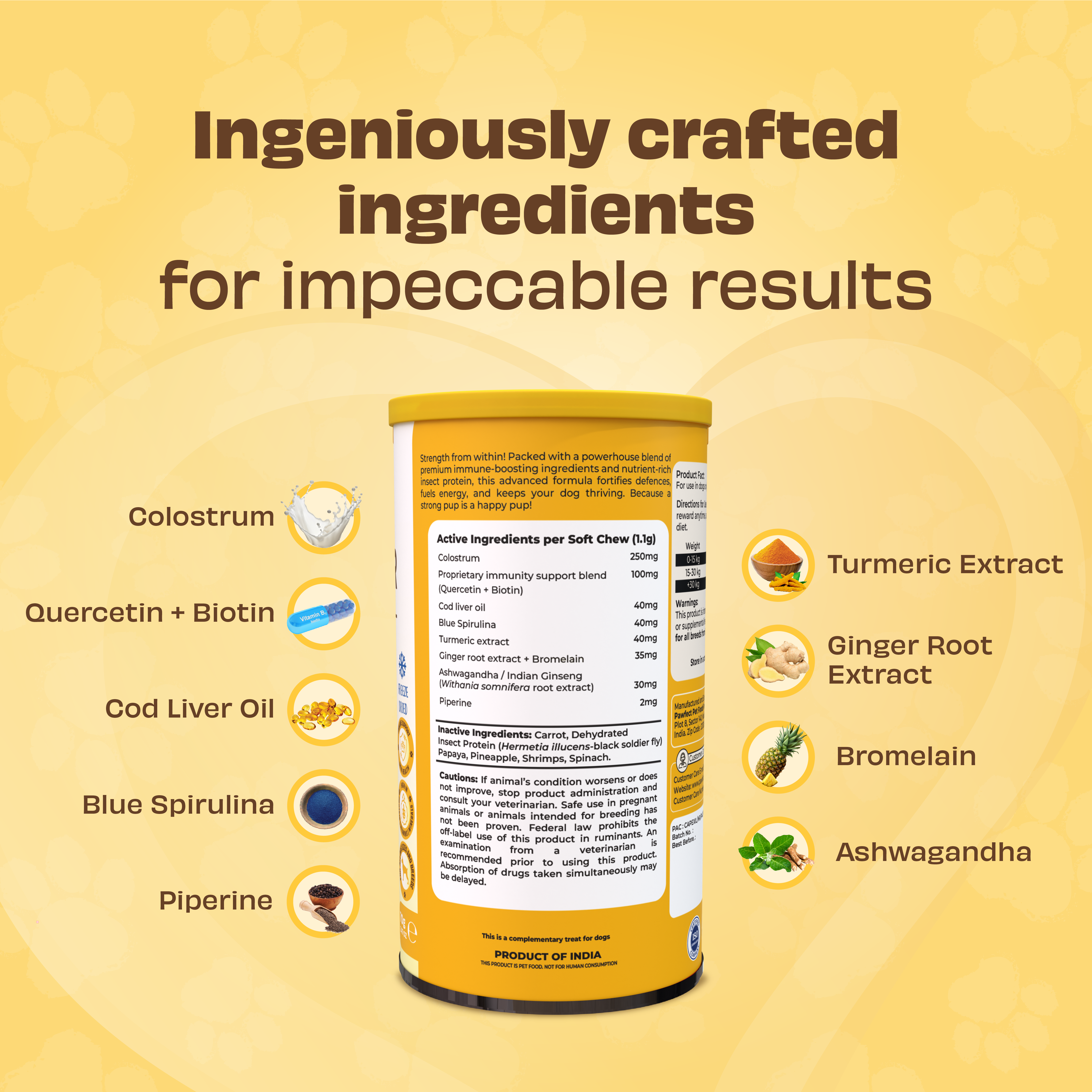 Pawfect Wild Vigor Defender Bites | Allergy and Immunity Supplement for Dogs | Omega 3 Boost | 100% Natural | Grain Free| Enriched with Insect Protein, Colostrum, Quercetin &amp; Biotin (70g/2.46oz)