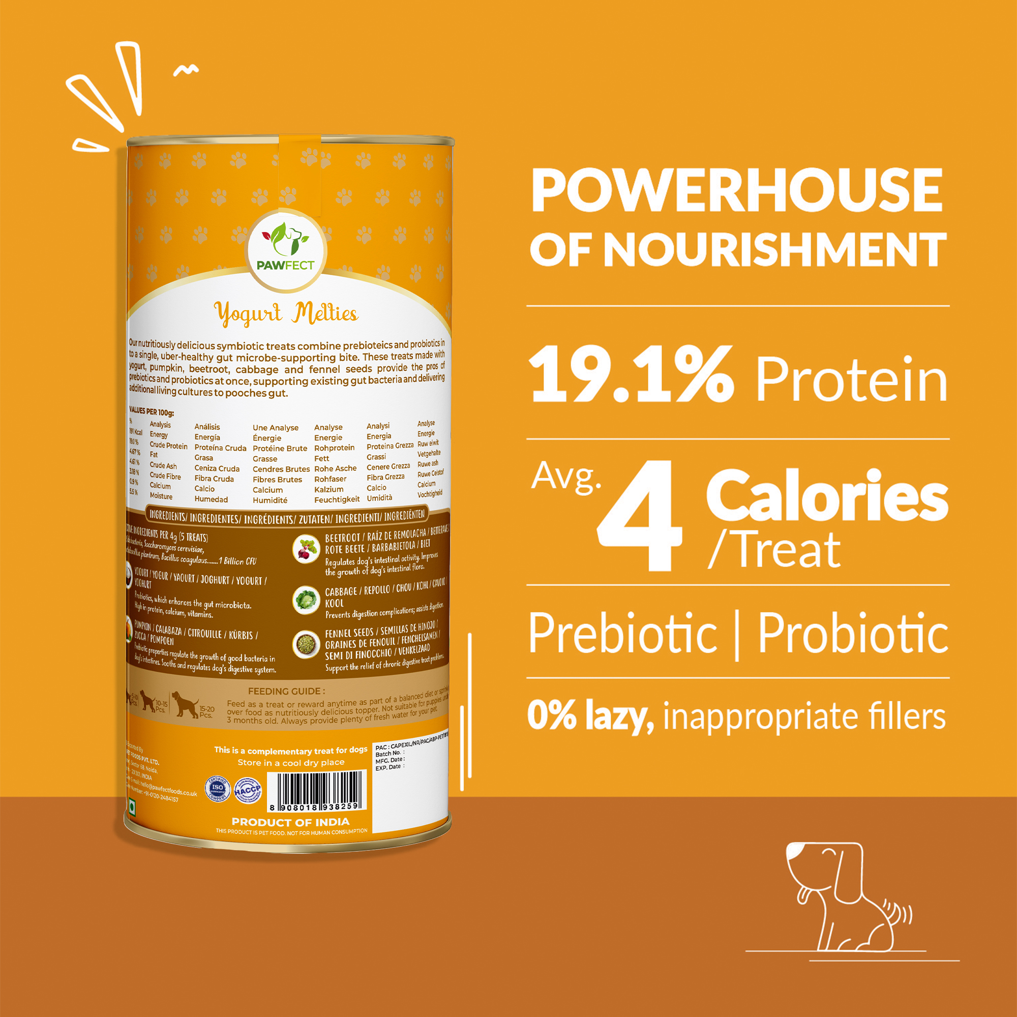 Pawfect Yogurt Melties Pre and Probiotic Dog Treats with Pumpkin, Beetroot, Cabbage &amp; Fennel Seeds | Healthy Gut | Low Calories | Grain &amp; Gluten Free | Reward or Training Treats (38g/1.34oz)