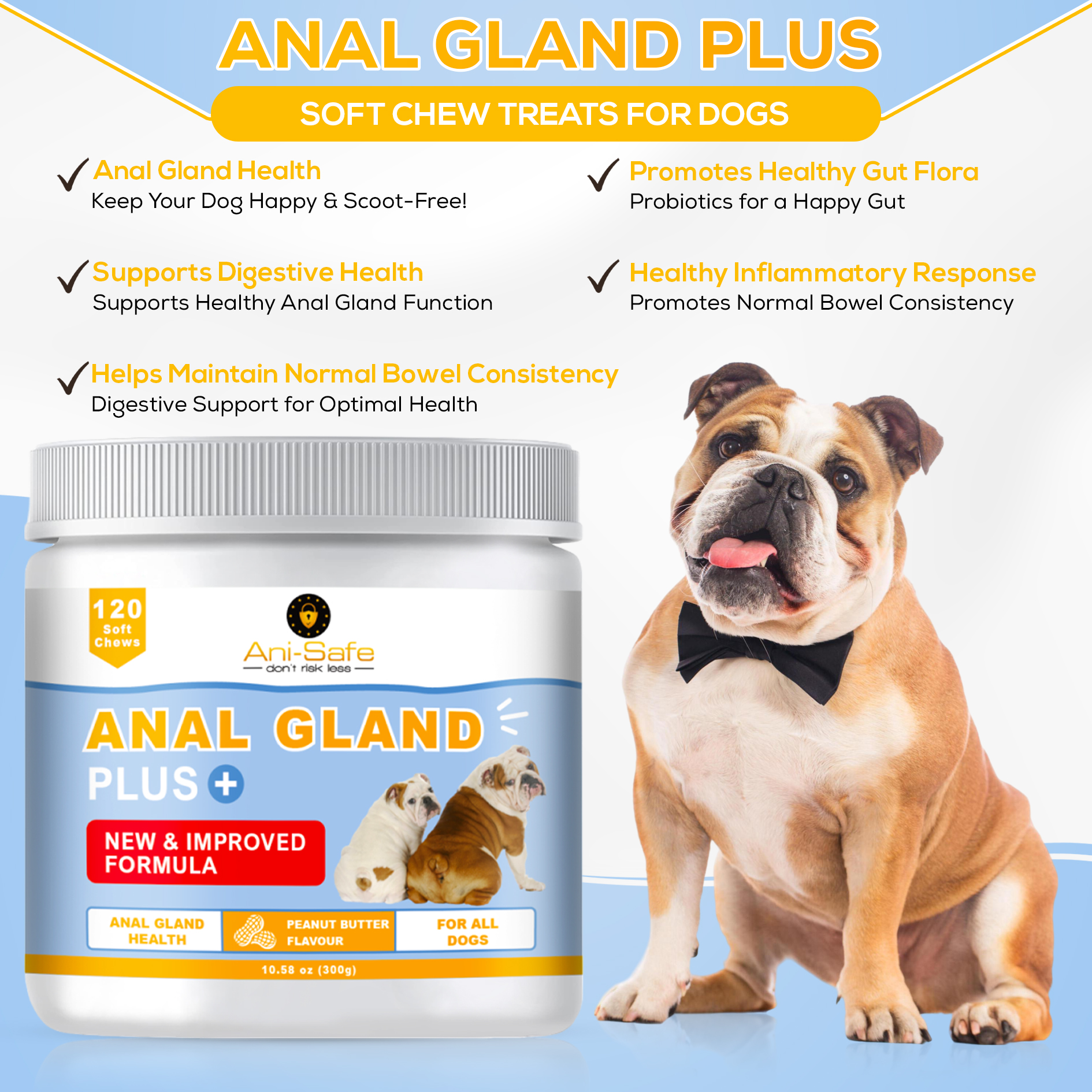 XL Pack - Ani-Safe Anal Gland PLUS Dog Treats for Digestive Pro + Postbiotic