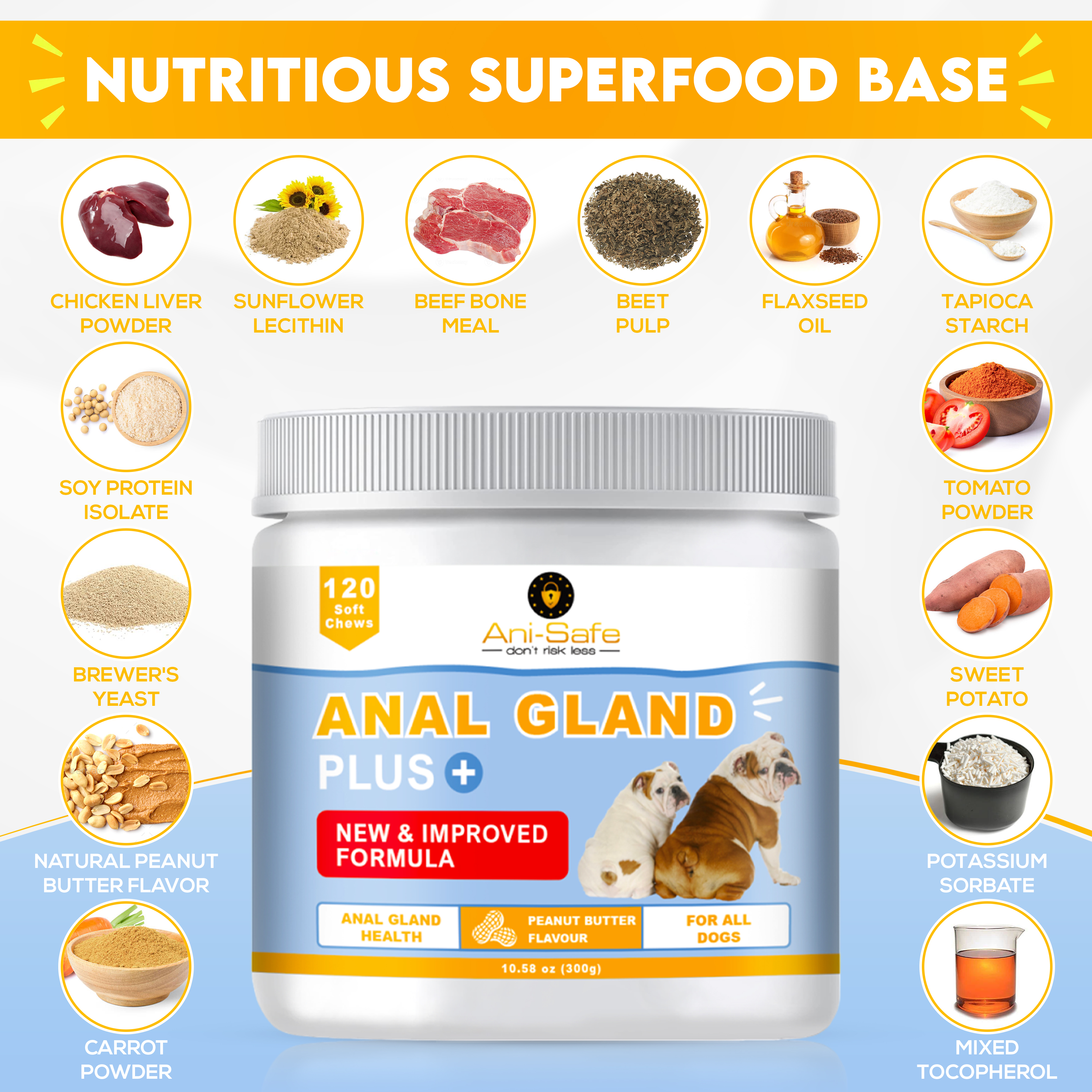 XL Pack - Ani-Safe Anal Gland PLUS Dog Treats for Digestive Pro + Postbiotic