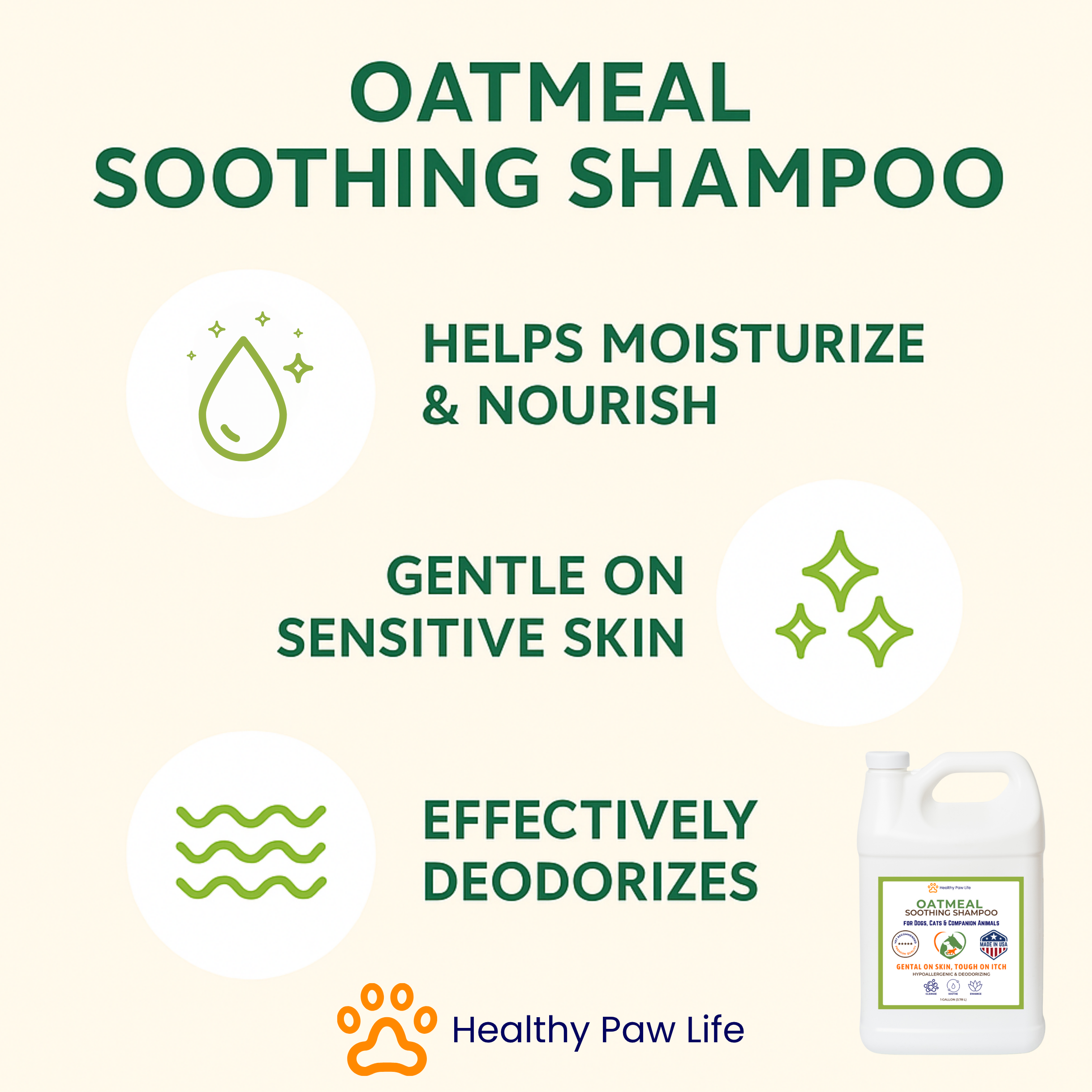 Oatmeal Shampoo – Vet-Recommended Itch Relief for Dogs, Cats &amp; Horses – Hypoallergenic, Moisturizing &amp; Deodorizing – 1 Gallon – Made in USA