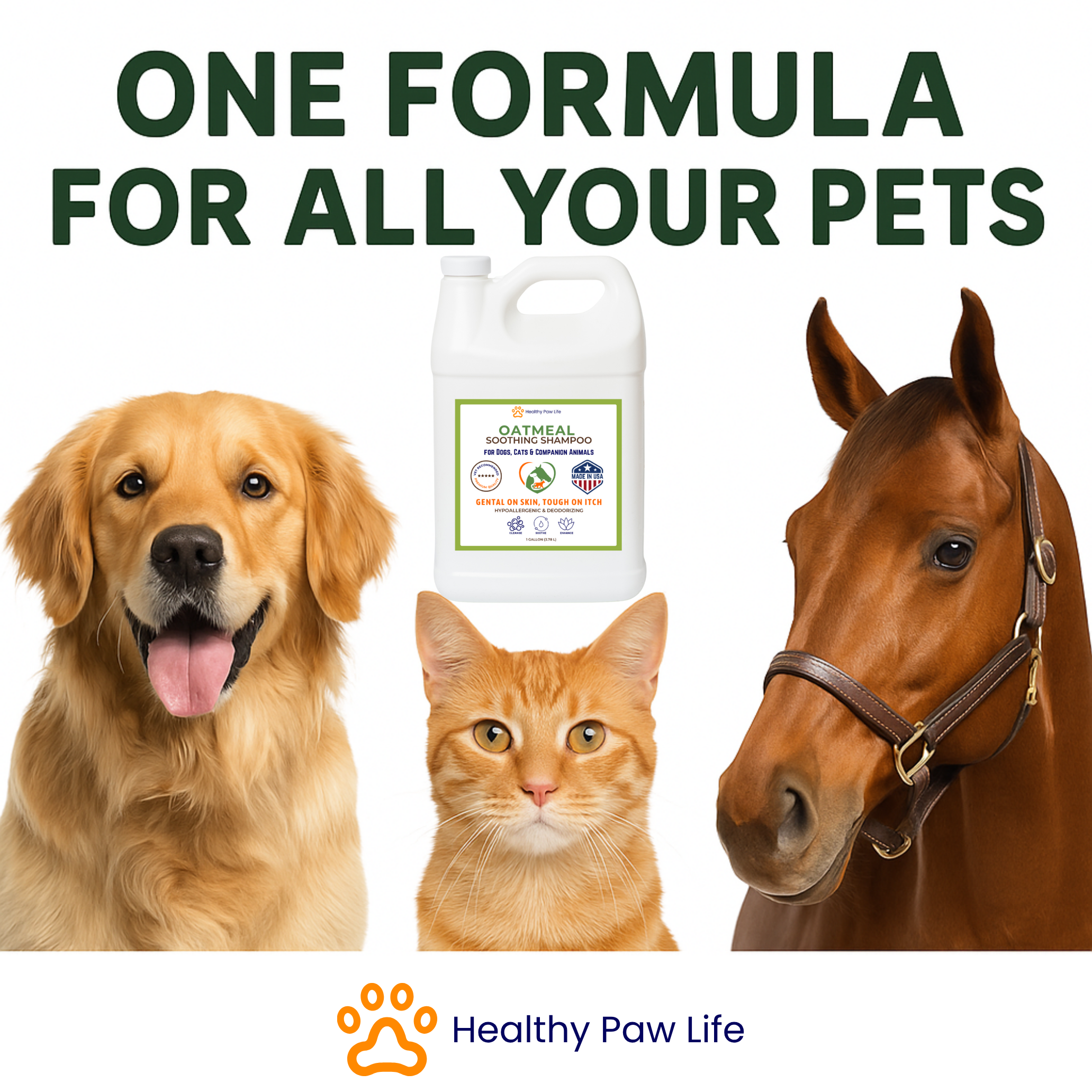Oatmeal Shampoo – Vet-Recommended Itch Relief for Dogs, Cats &amp; Horses – Hypoallergenic, Moisturizing &amp; Deodorizing – 1 Gallon – Made in USA
