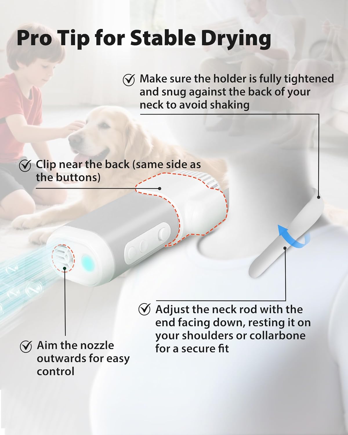 Pet Grooming Dog Hair Dryer Water Blowing Machine Neck Hanging Free Your Hands (MOQ 10 Sets)