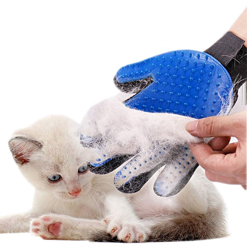 Pet Grooming Glove - Gentle Deshedding Brush Glove - Efficient Pet Hair Remover Mitt - Enhanced Five Finger Design - Perfect for Dog & Cat with Long & Short Fur