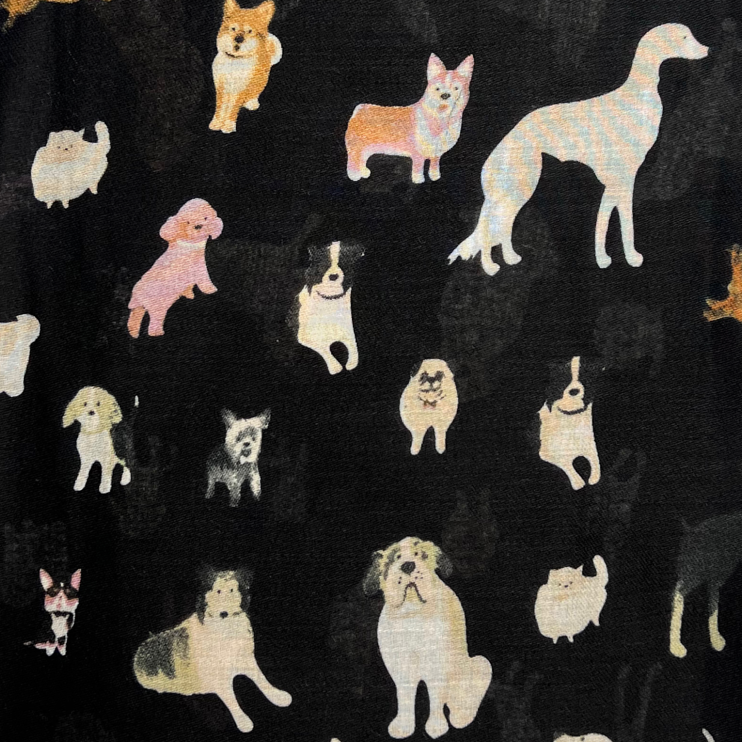 Dog print with mix breeds on medium lightweight print in black
