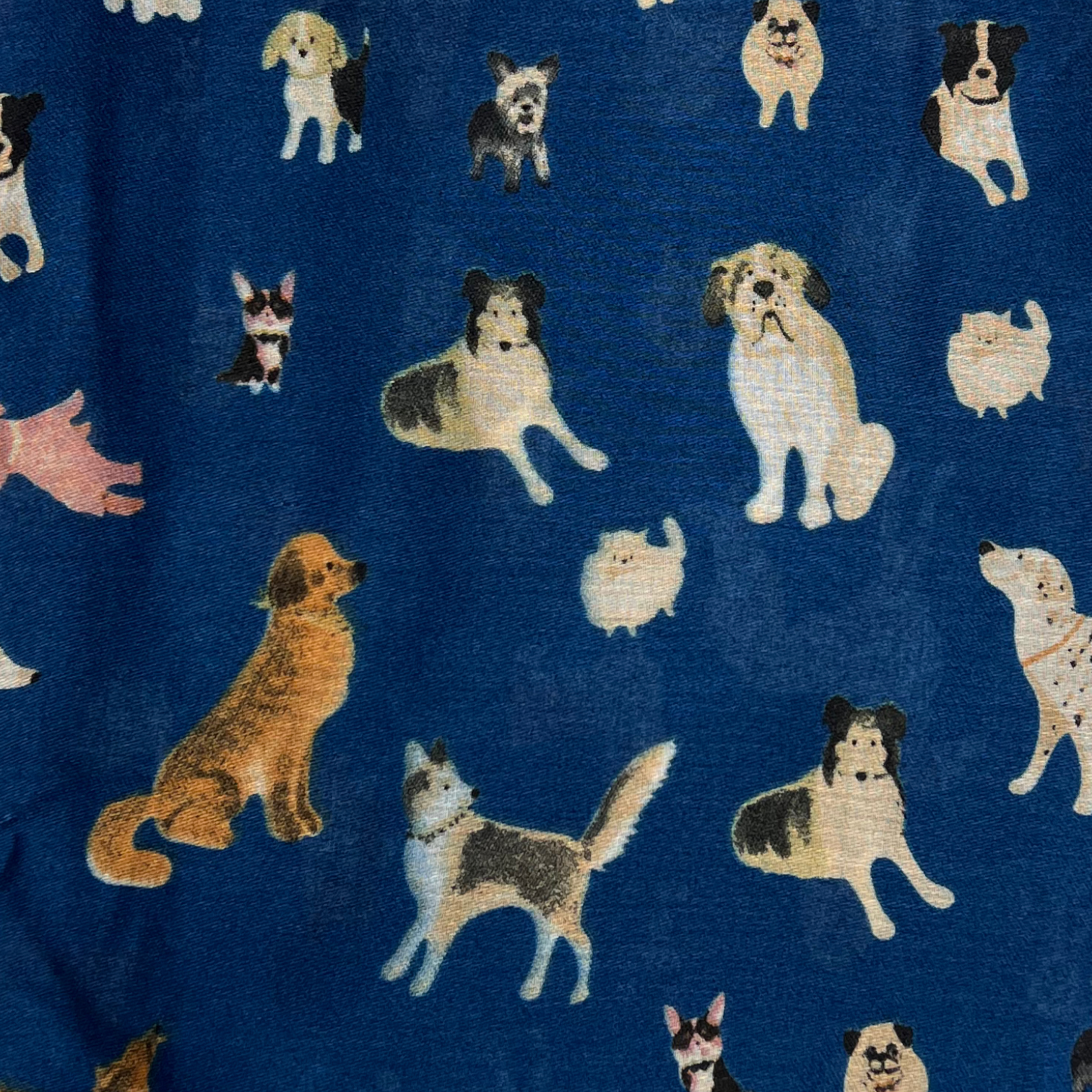 Dog print with mix breeds on medium lightweight print in navy