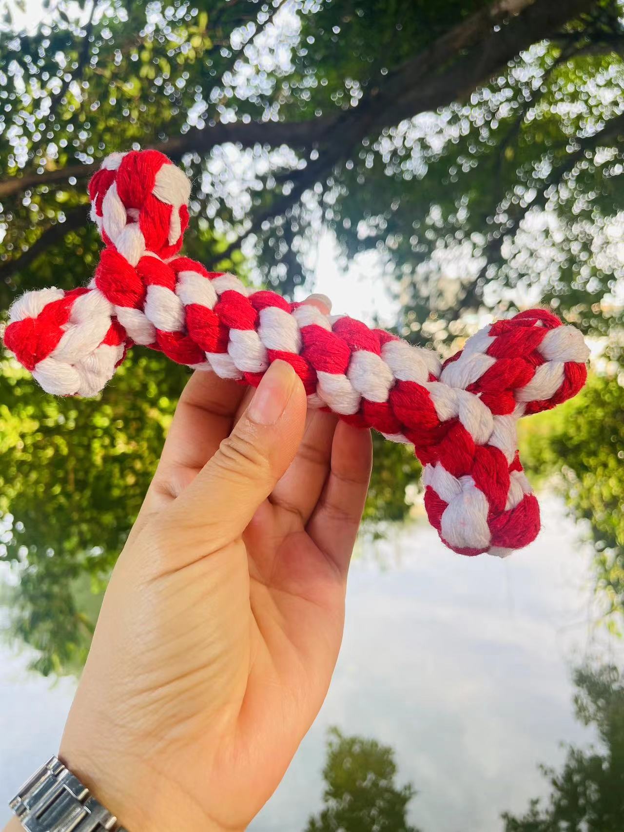 Christmas: Red Dog Bone RopeToy | Eco-friendly Dog Toy