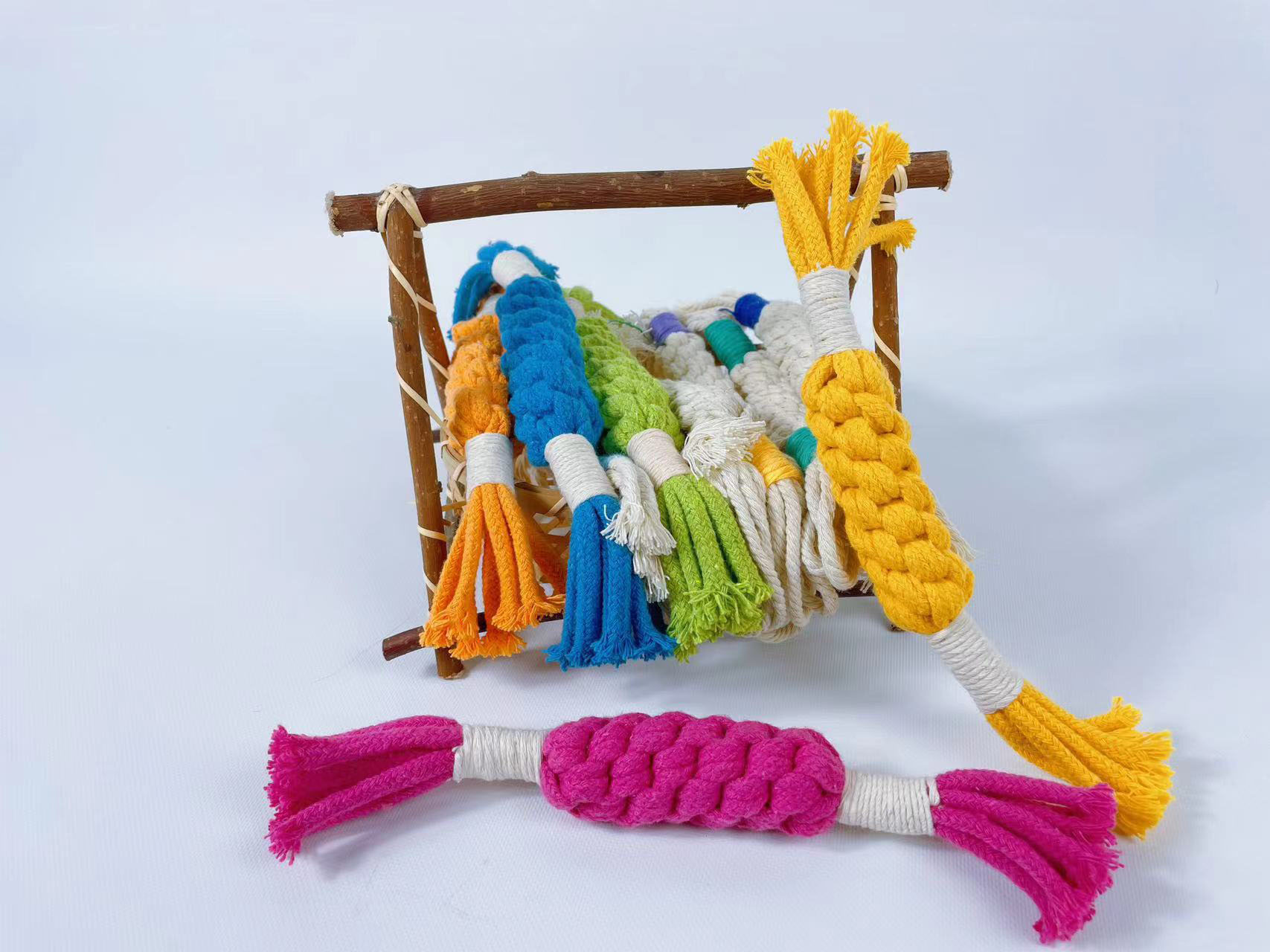 Handmade Sustainable Macrame Candy Dog Rope Toy 12 color(White)