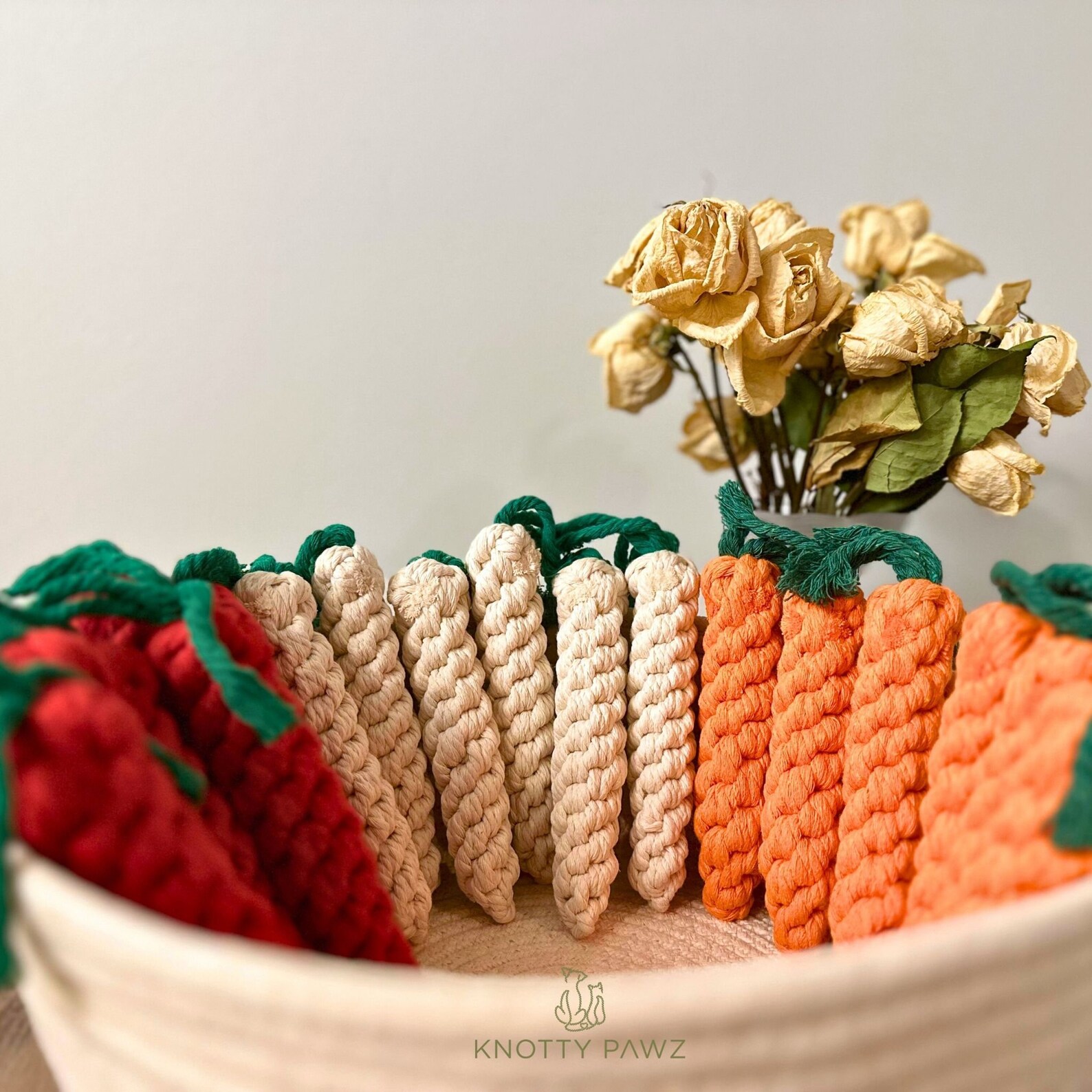 Handmade Sustainable White Carrot Rope Chew Toy for Puppies